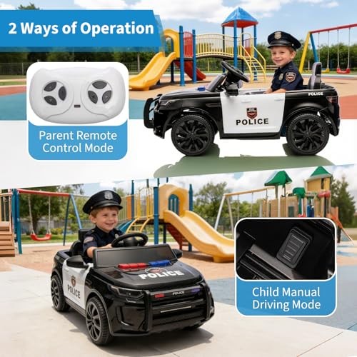 12V 4.5Ah Kids Electric Police Car Ride on with Remote Control, LED Black