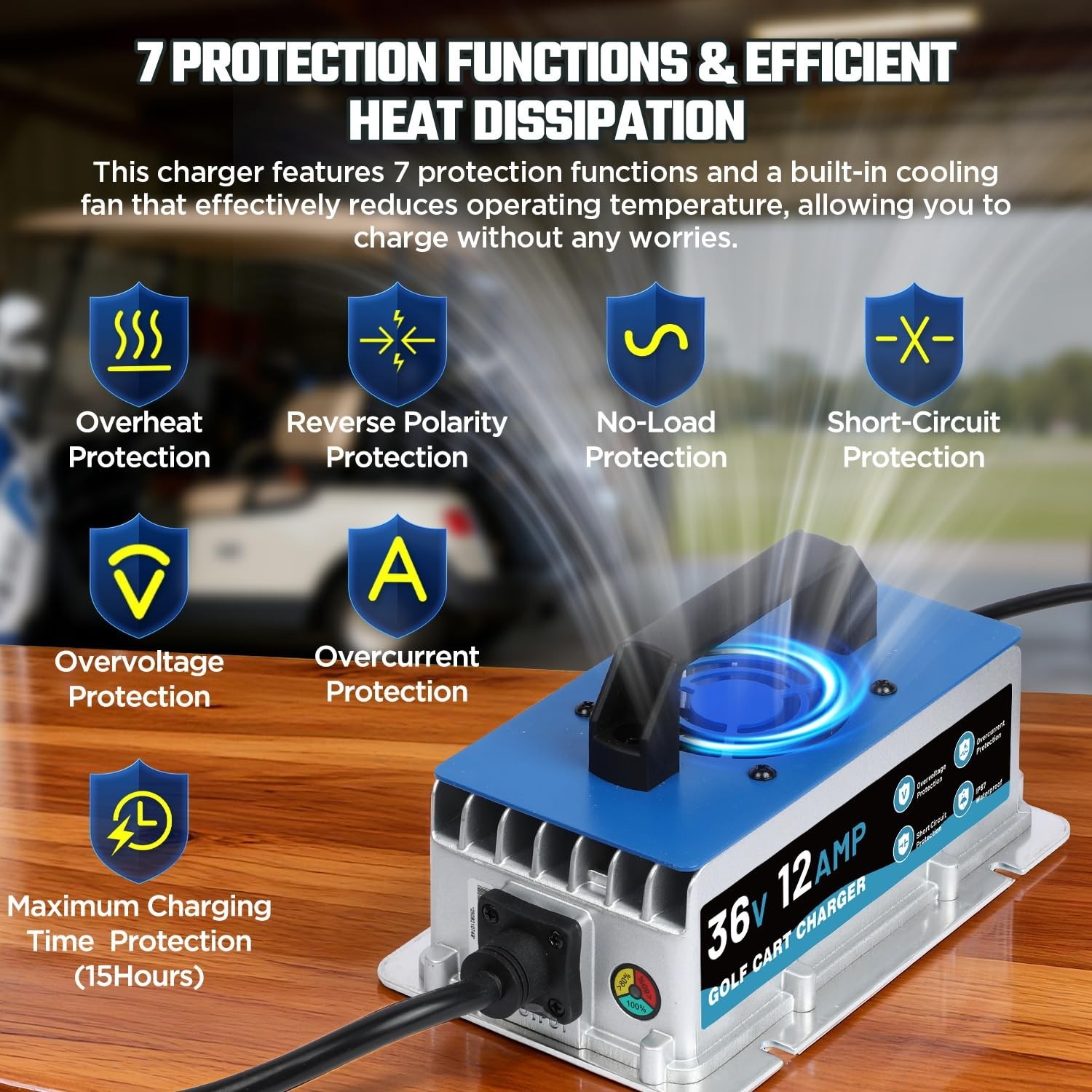 12 AMP 36 Volt Golf Cart Charger for Club Car, EZGO & Yamaha, IP67 Waterproof…