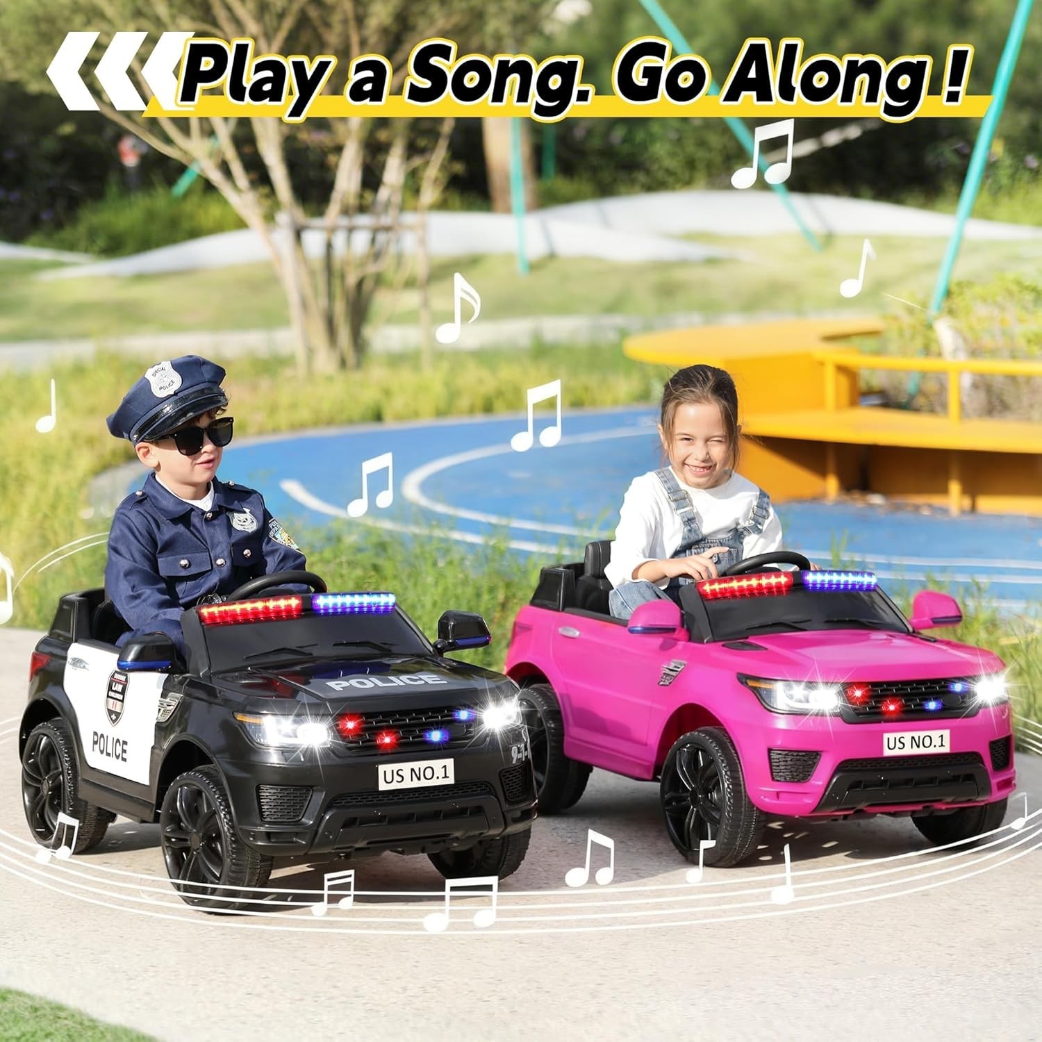 12V Kids Electric Ride On Police Car SUV Truck Toys with Remote Control, Music