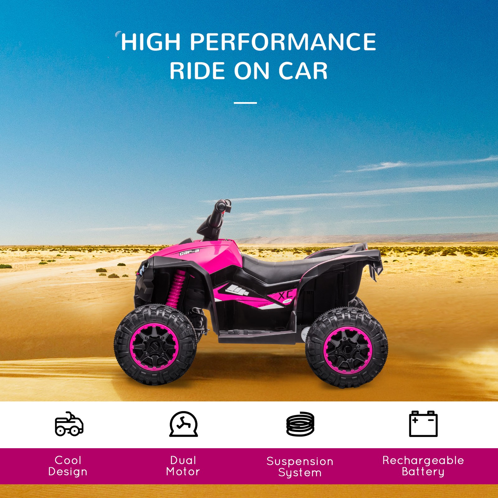 12V Kids ATV Quad Car with Forward & Backward Function, Pink