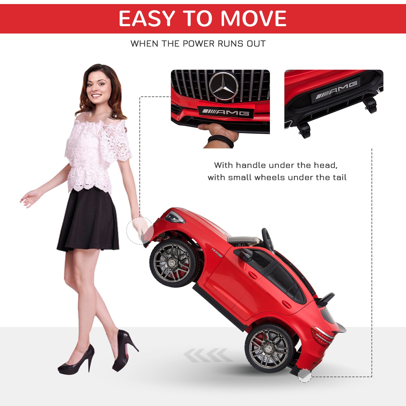 12V Ride On Toy Car for Kids with Remote Control, Red