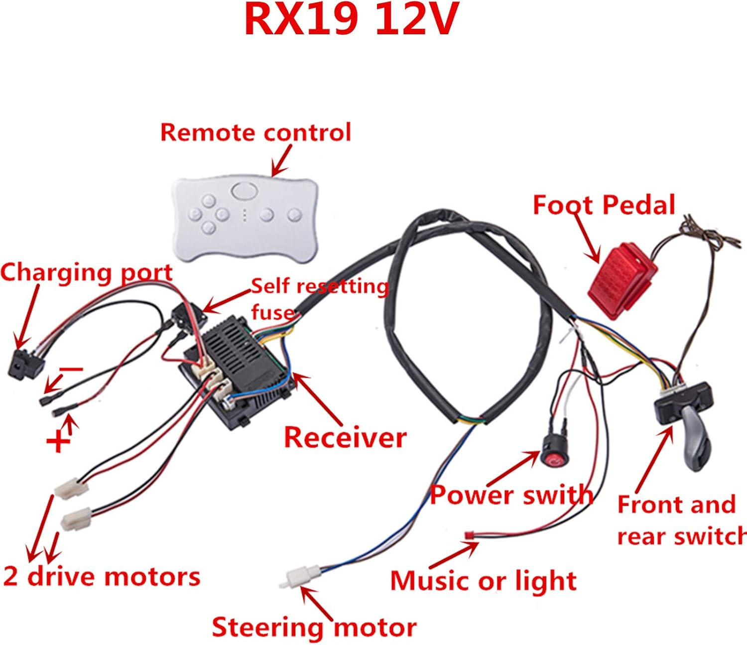 Kids Electric Cars 12V Wiring Harness Remote Control Circuit Borad Switch, Child