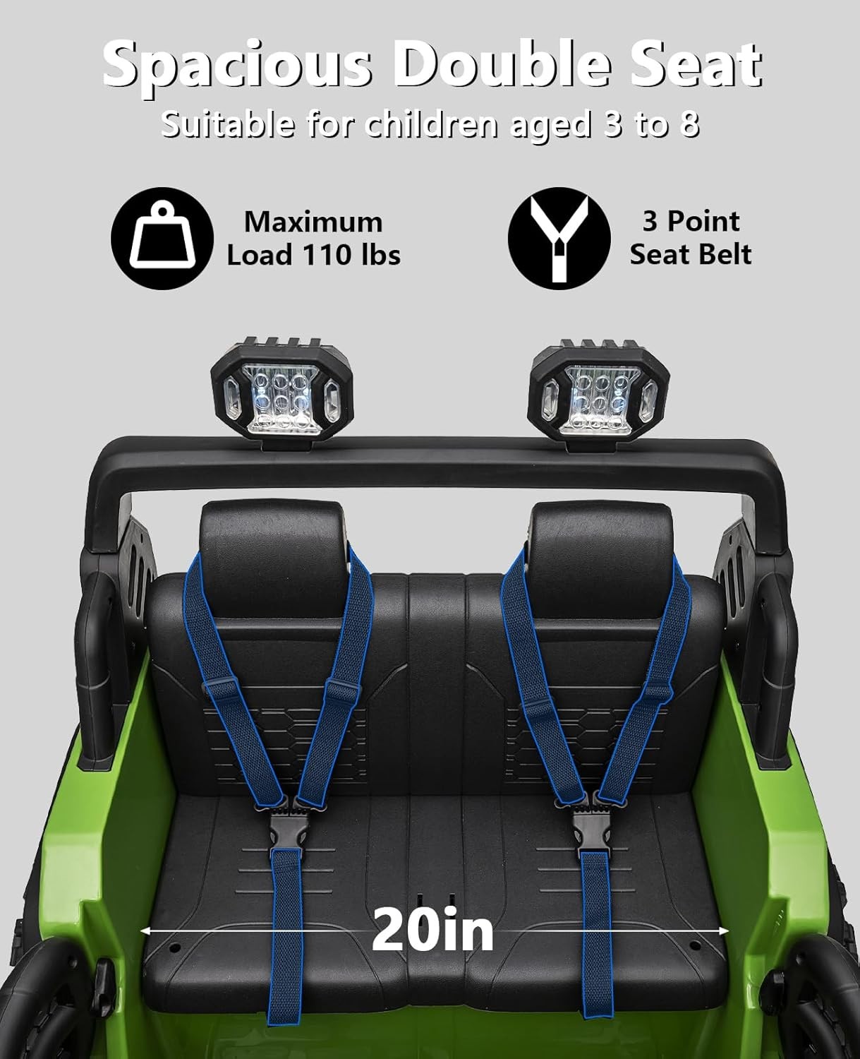 24V 2-Seater Power Wheels for Kids, Bluetooth, AUX, USB,Lights & Parental Remote