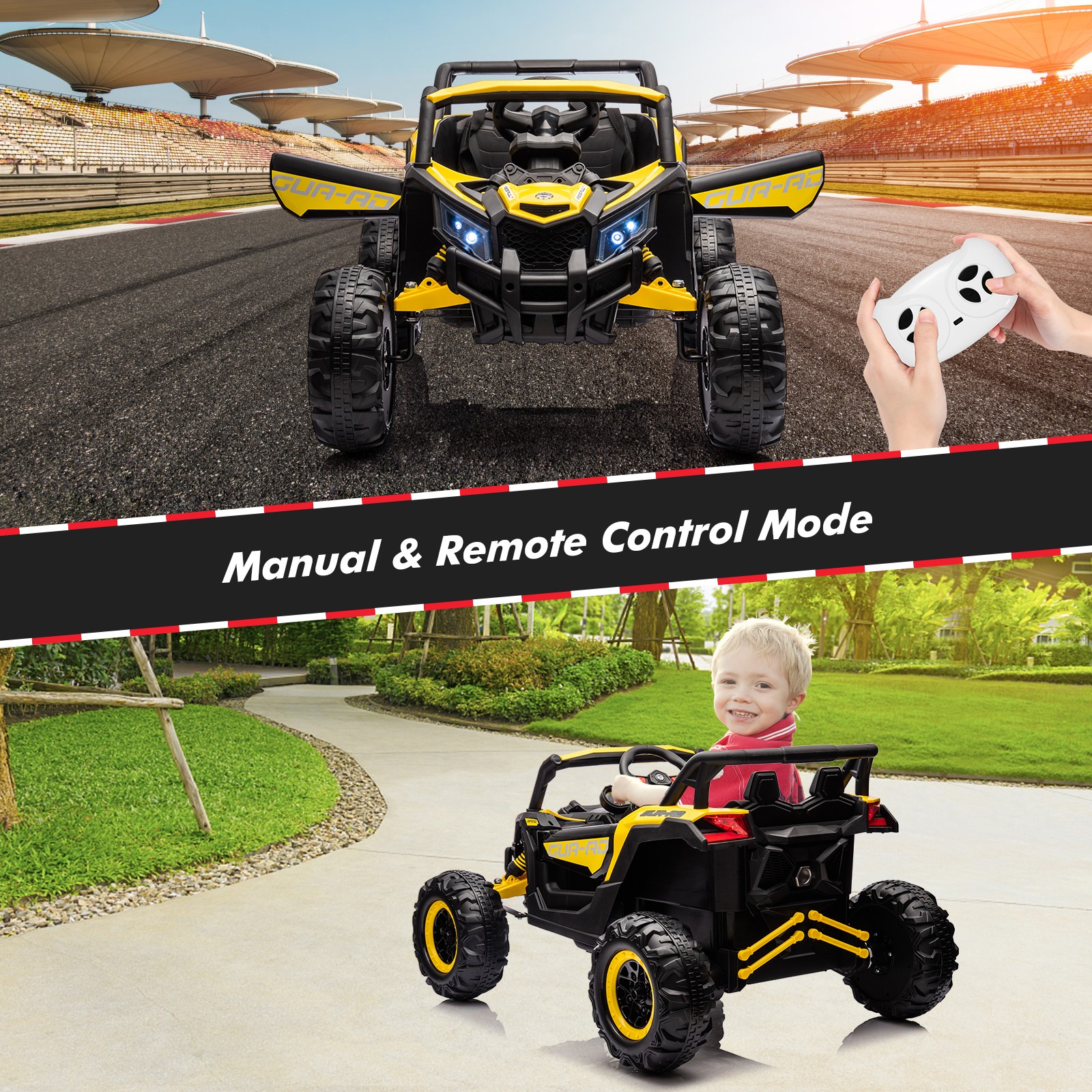 Electric 24V UTV for Kids w/ Remote, LED, EVA Tires, Music, Safe Durable Ride On