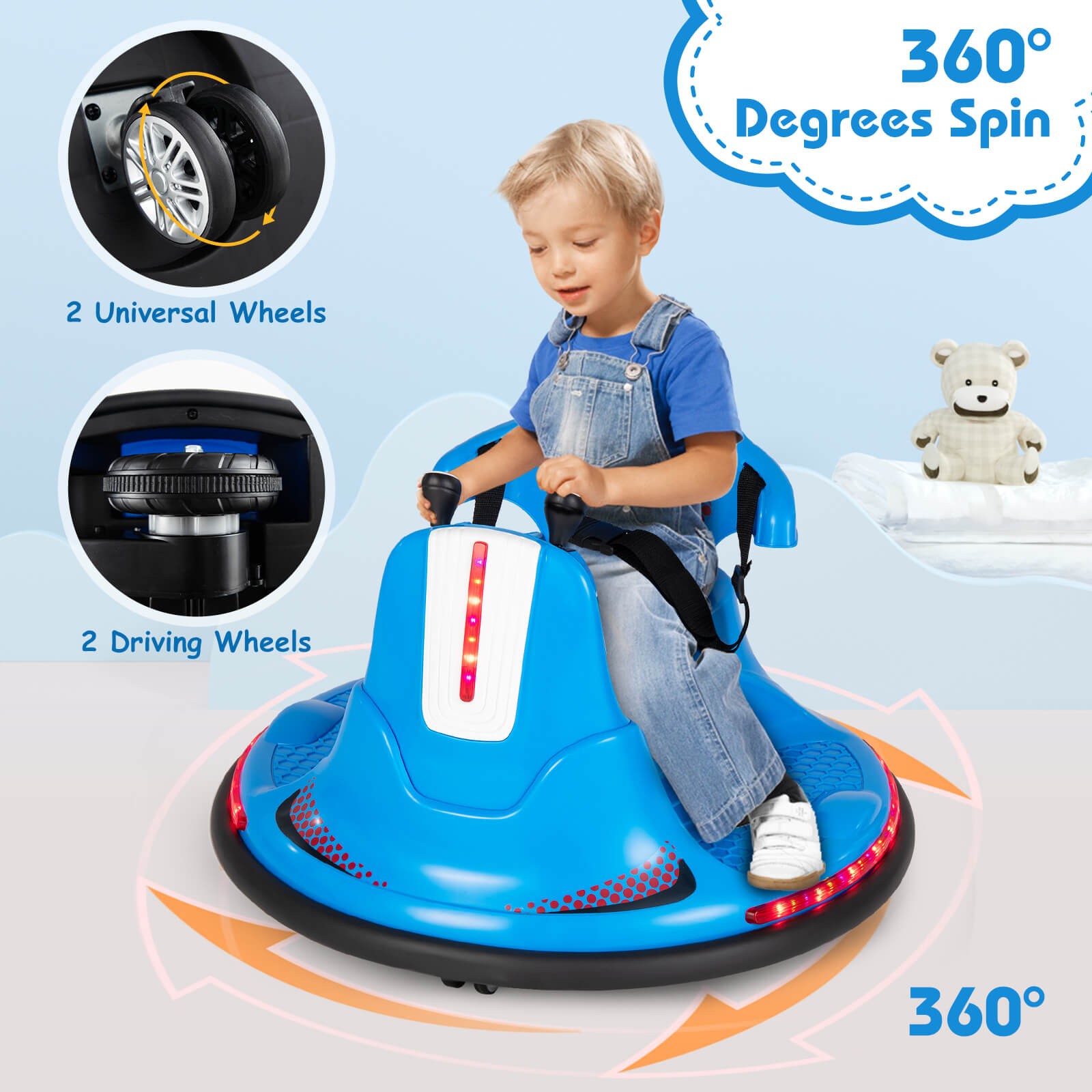 12V Kids Ride On Bumper Car Electric Toddlers Vehicle with Remote Control Blue
