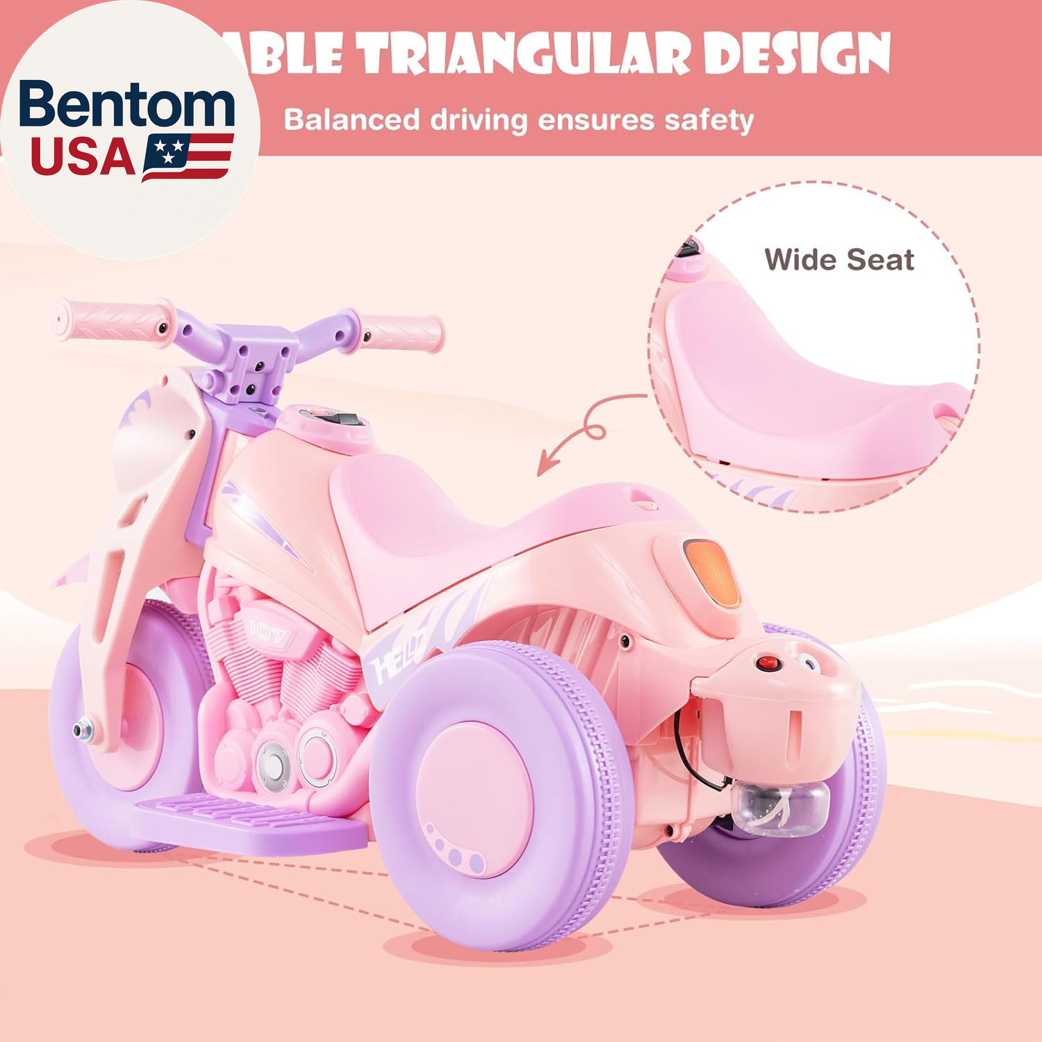 Kids Motorcycle, 6V Electric Ride on Car with Automatic Bubble Function, Foot Pe