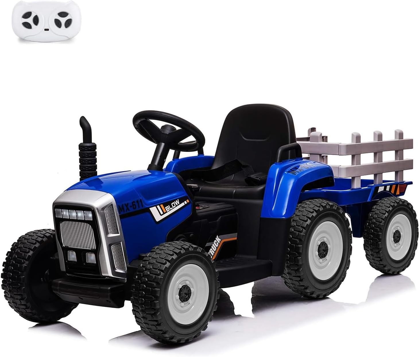 12V Ride-On Tractor w/ Trailer, Remote, LED Lights, Music & Safety Belt,Kids Toy