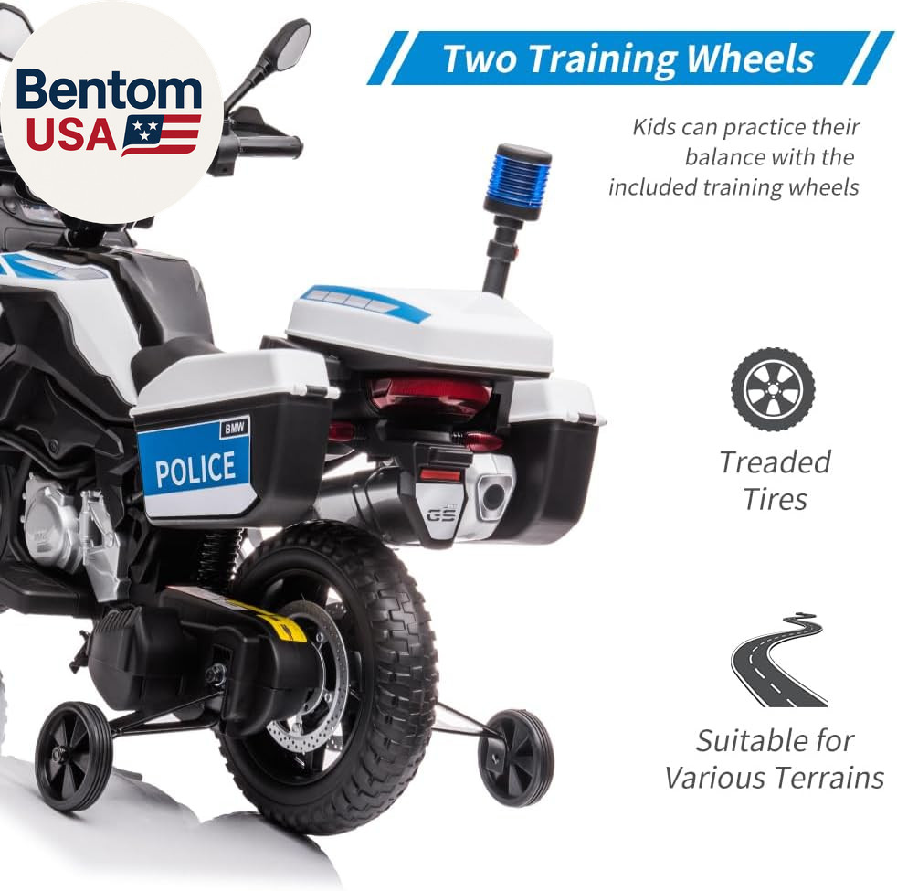 12V 7AH Kids Motorcycle, Licensed BMW Ride on Police Motorcycle for Kids with Hi