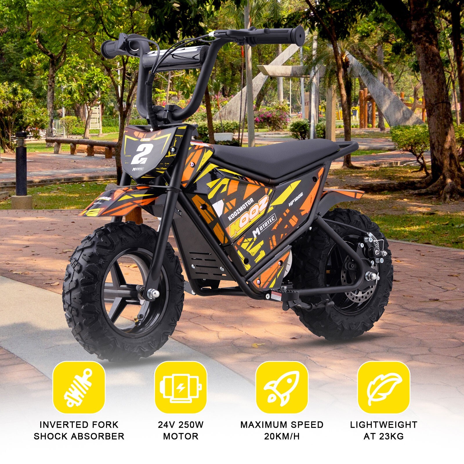MotoTec 24V 250W Electric Mini Bike – Orange | Kids Ride-On Dirt Bike✅