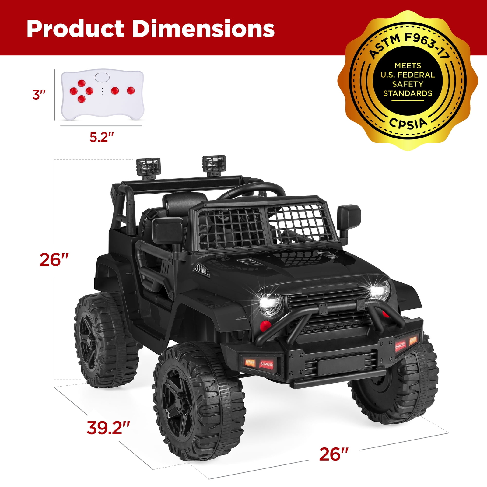 Kids Ride On Car Toy Electric 12V Battery Jeep USB Bluetooth Remote Control