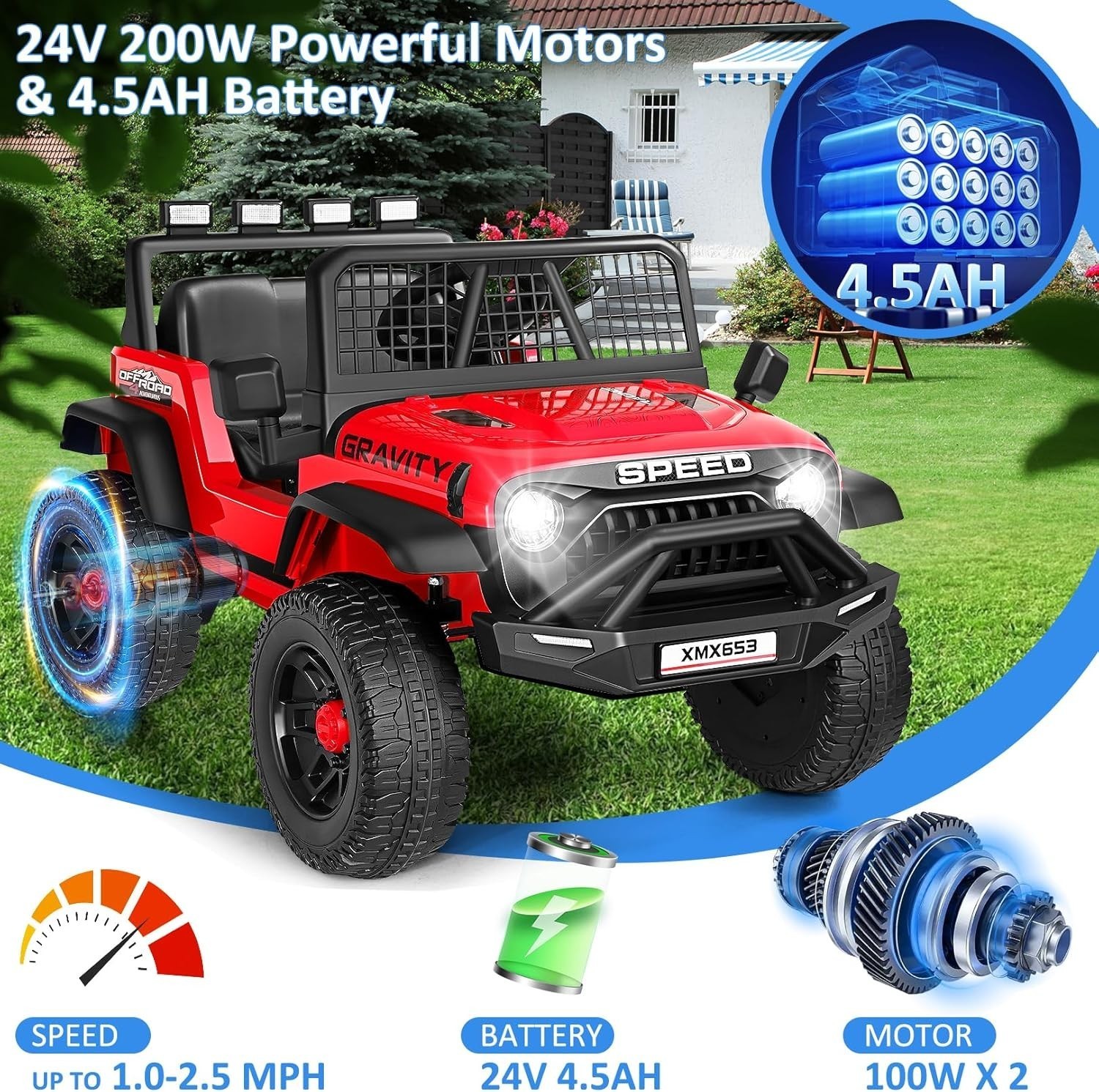 24V Kids Gift Ride on Car Powerful Electric Toy Car for Girls Boys Music Player-