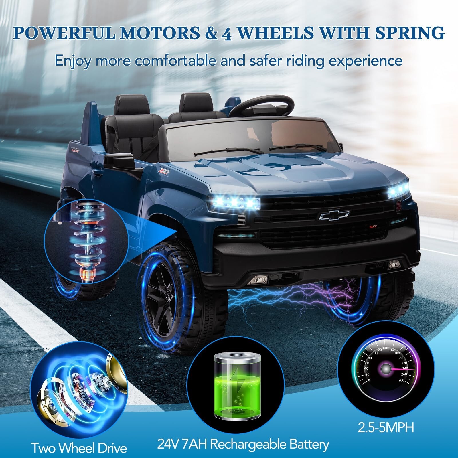 24V Ride On Car Licensed Chevrolet Silverado 2-Seater Electric Truck Kids Toy