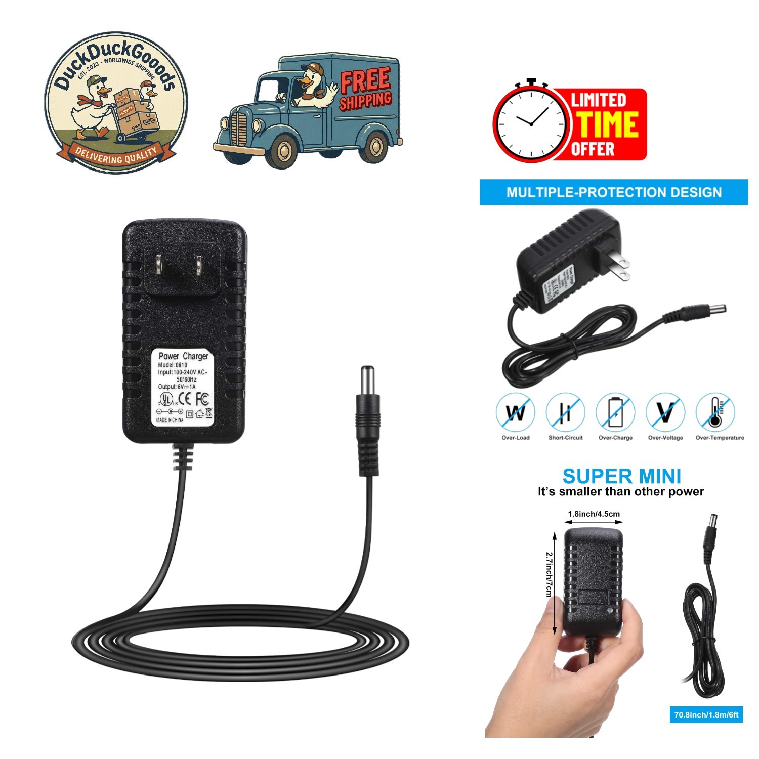 Fast Charging 6V Charger for Kids Ride-On Toys – Overcharge Protection Included