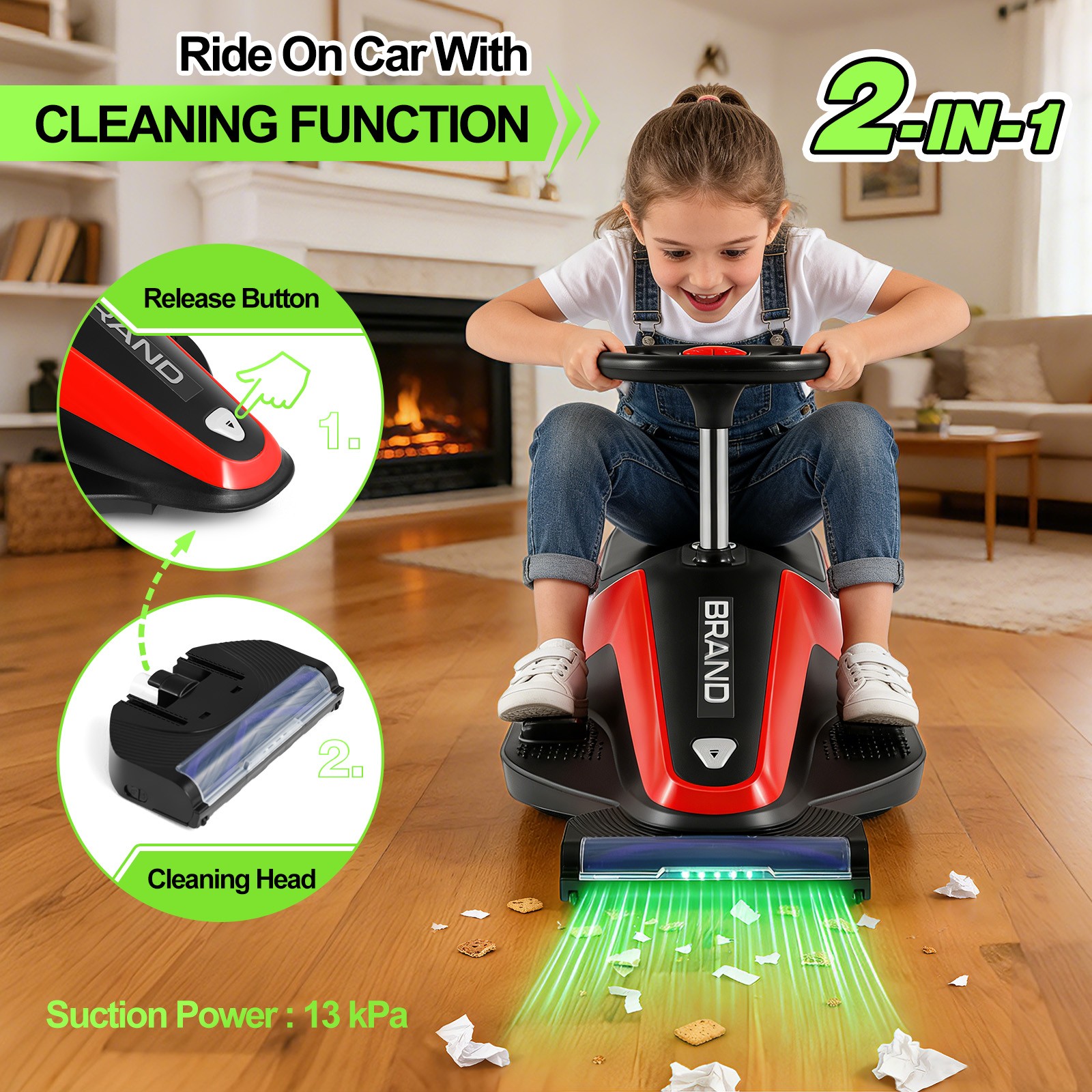 12V Kids Ride On Vacuum Cleaning Car Go Kart w/Detachable Dust Box,Music,2 Speed