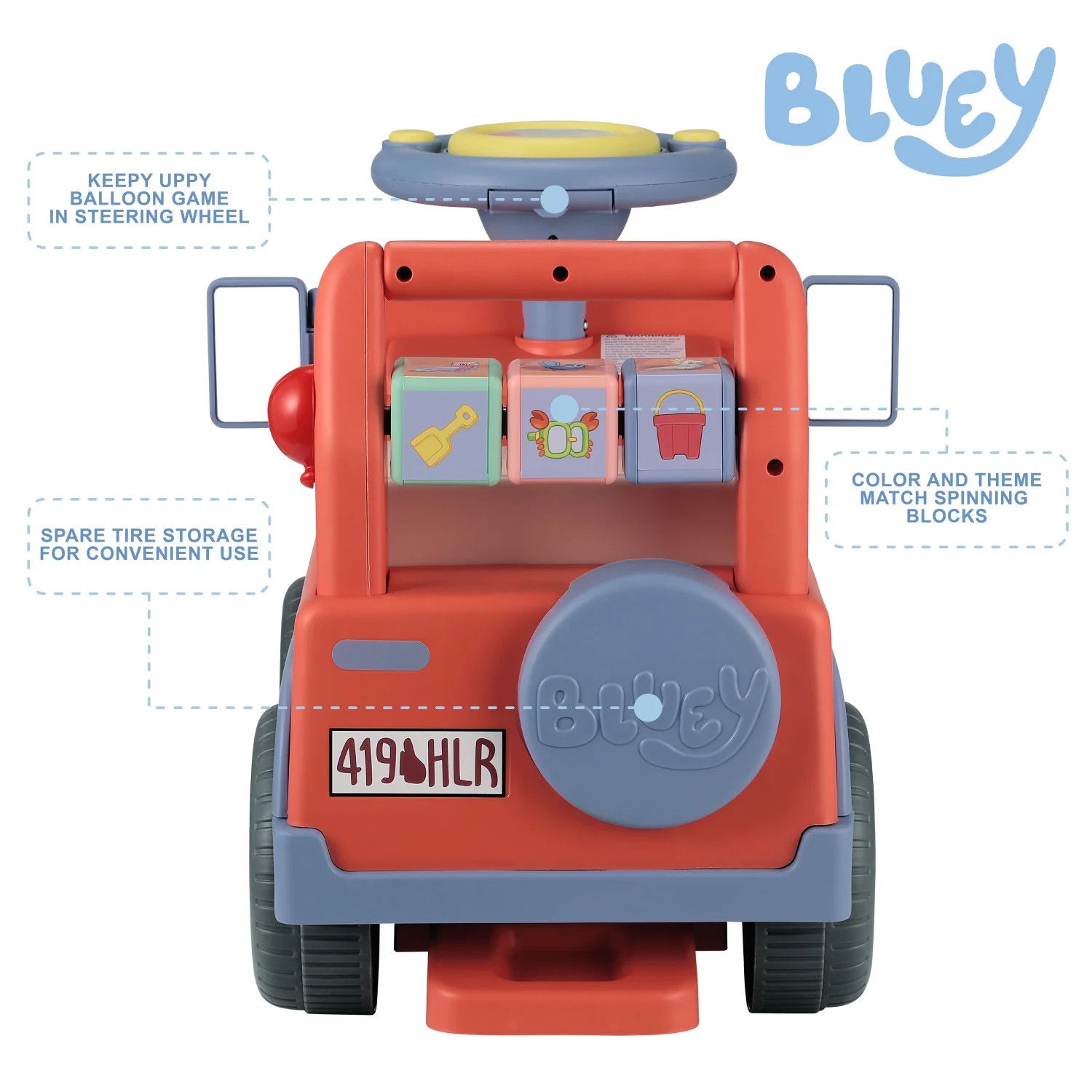 Kids Ride On Toy Bluey Push Car Truck Interactive Sounds Under Seat Storage