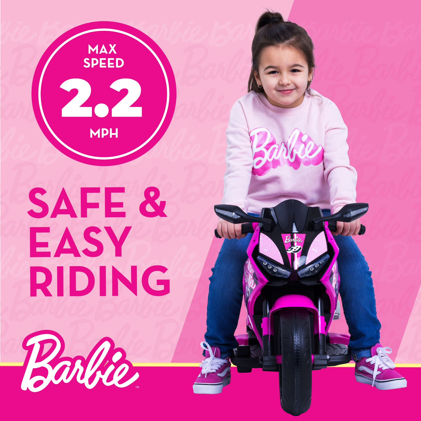Kids Ride On Toy Pink Barbie Motorcycle 6V Battery Powered Sounds and Lights