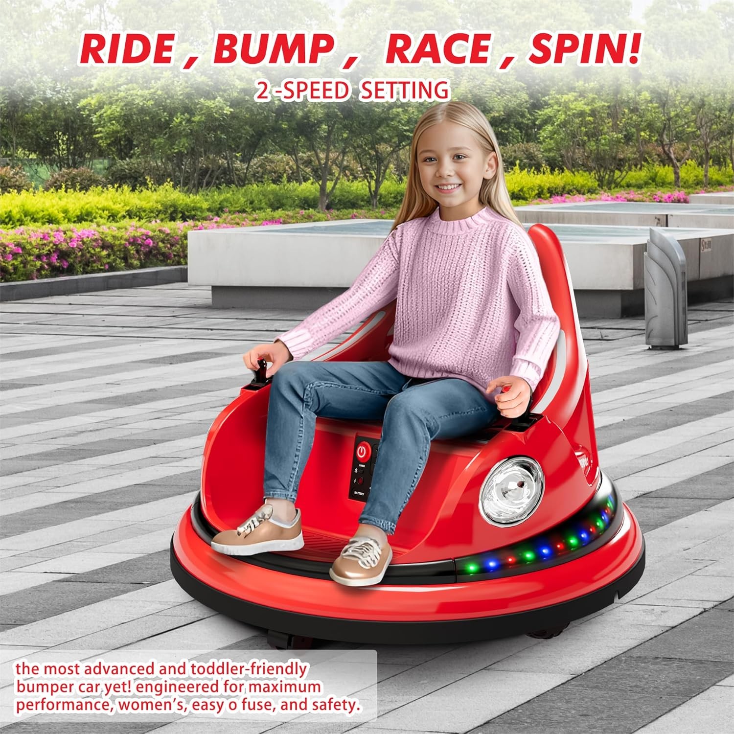 Bumper Car for Kids, 360° Rotation 12V Electric Ride On Bumper