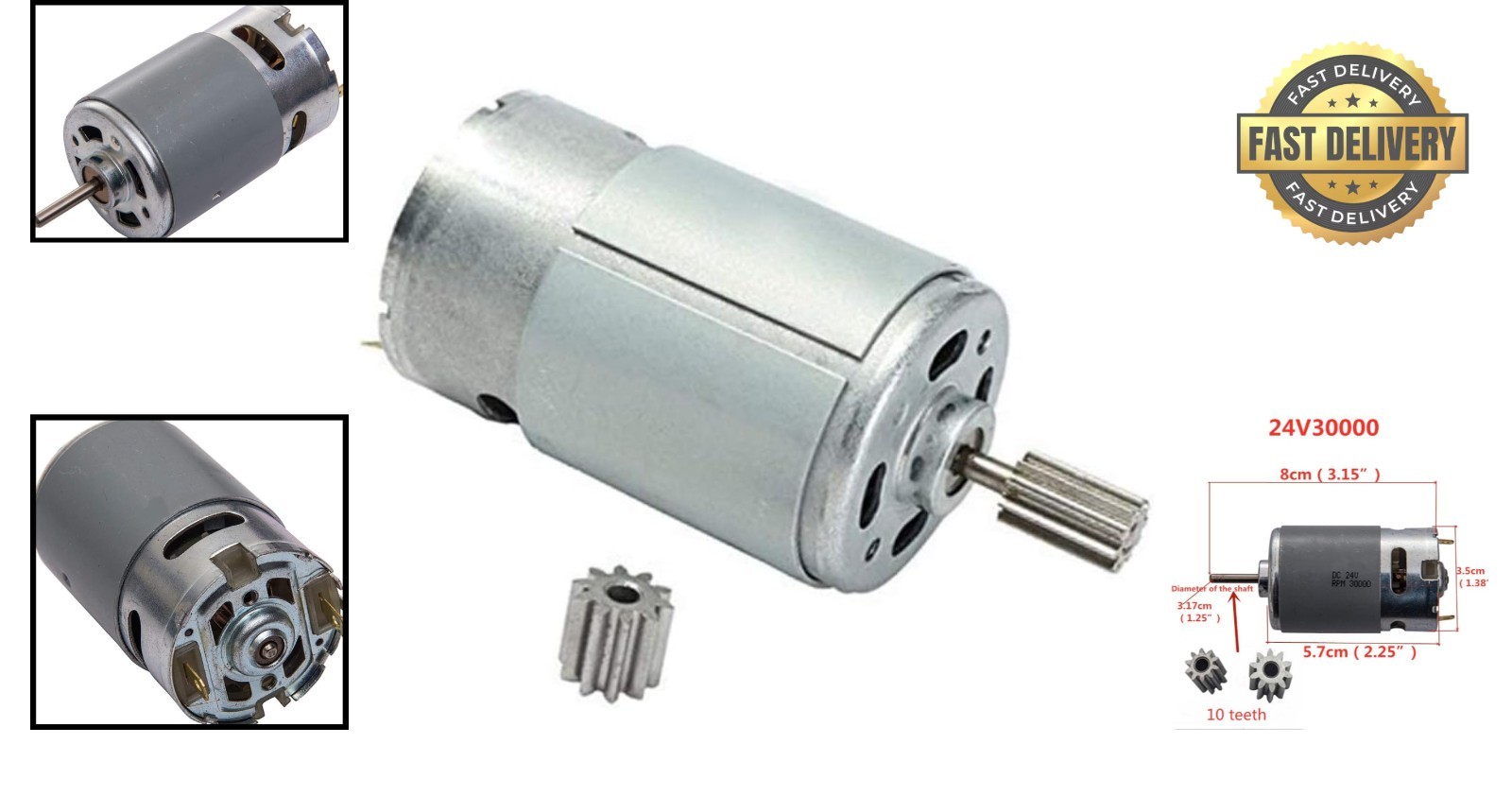 Efficient 24V 30000RPM Electric Motor for Direct Replacement in Ride-On Toys
