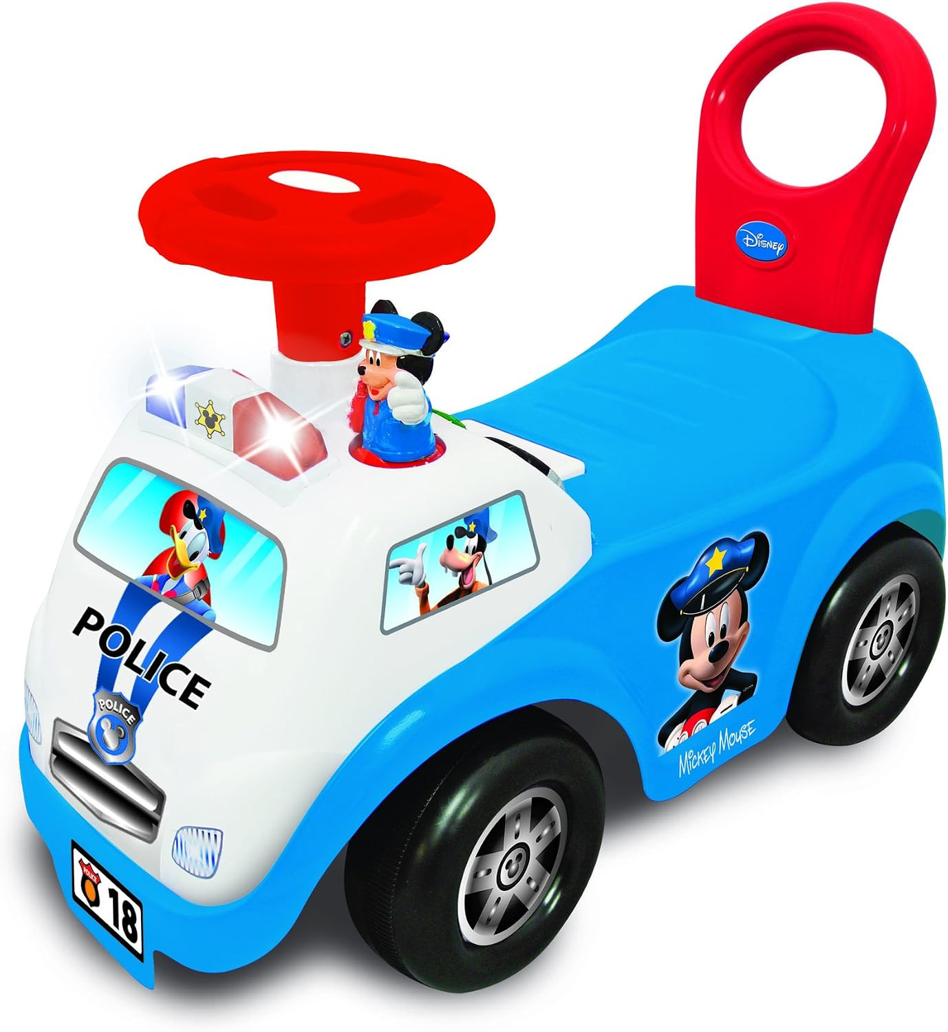 Disney Mickey Police Car Ride-On with Lights & Sounds, Toddler Push Car, Siren H