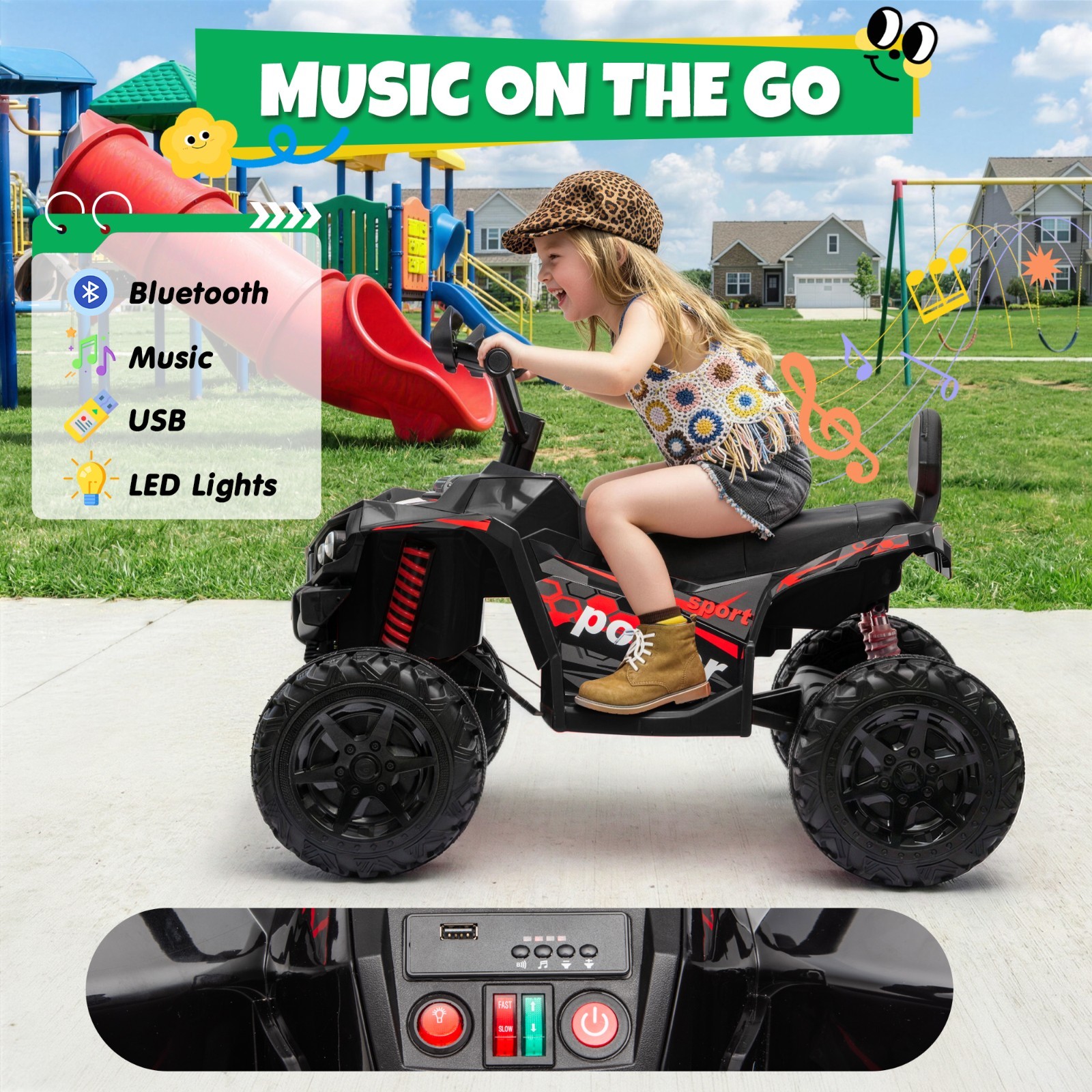 24V 4WD 2 Seater Kids Ride On ATV 4x200W Motor 7AH Electric Toy Car w/ Kneepads