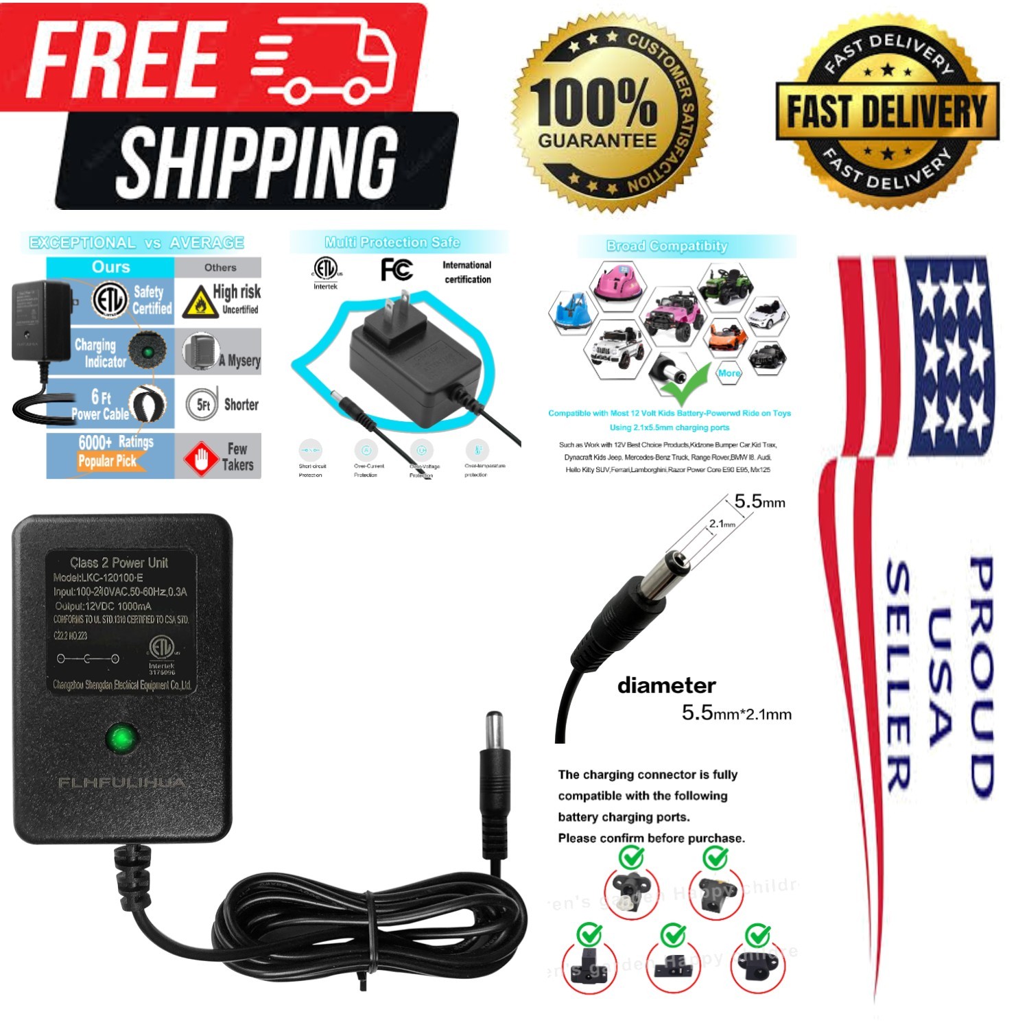 Safe and Efficient 12V Battery Charger for Kids Ride-On Toys – LED Indicator