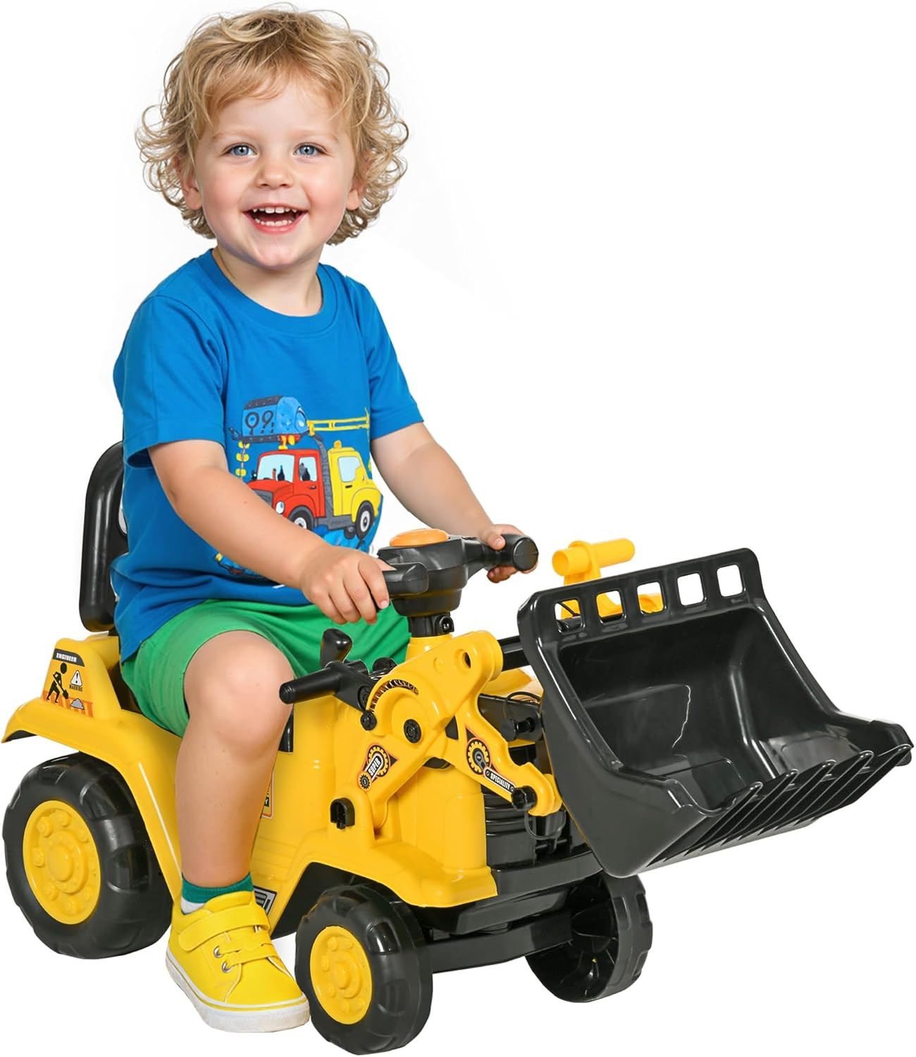 Ride on Excavator, Kids Bulldozer Pull Cart with Horn, under Seat Storage, Sit a