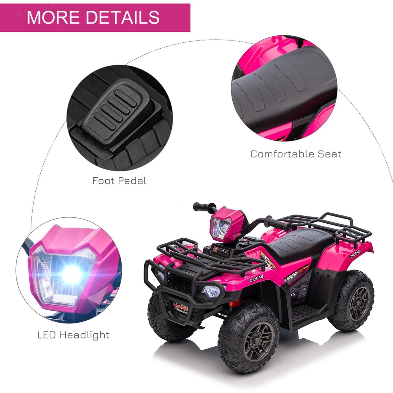Electric Pink 4 Wheeler for Kids by Aosom, AUX & USB with Twin Motors,