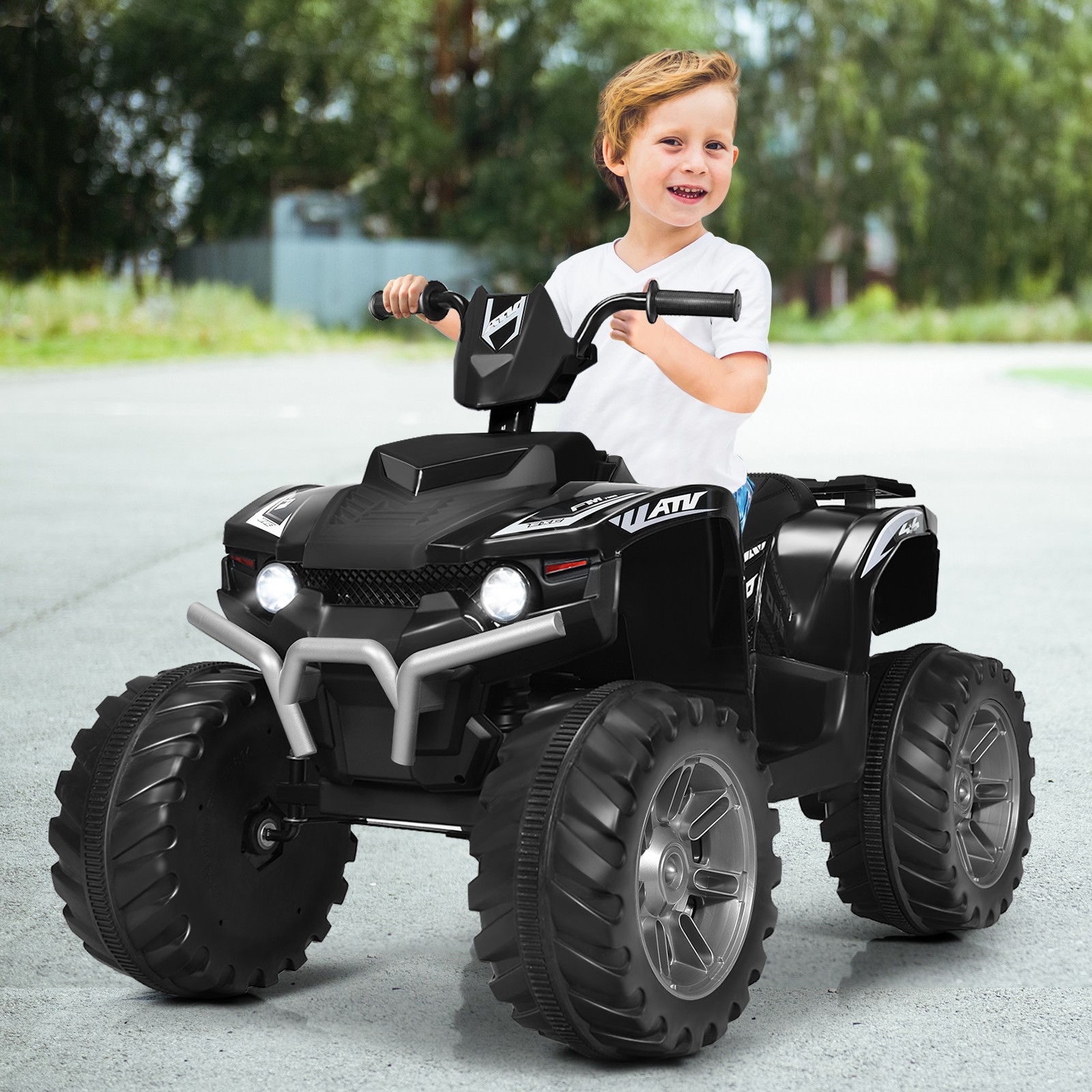 Costway 12V Kids 4-Wheeler ATV Quad Ride On Car w/ LED Light & Music Black