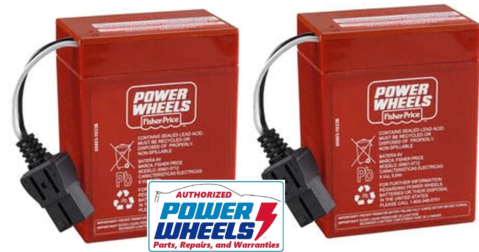 TWO Power Wheels 6 volt Red Batteries OEM FREE SHIPPING & WARRANTY