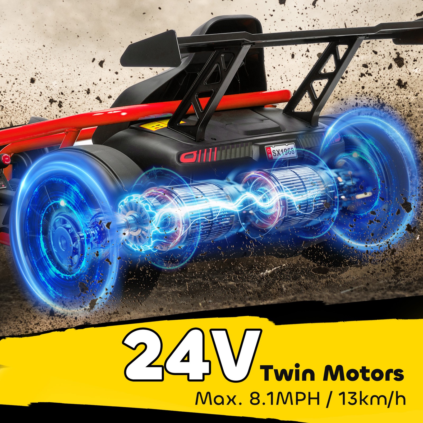 24V 8.1 MPH Electric Drift Kart for Kids with Dual Motors, Red