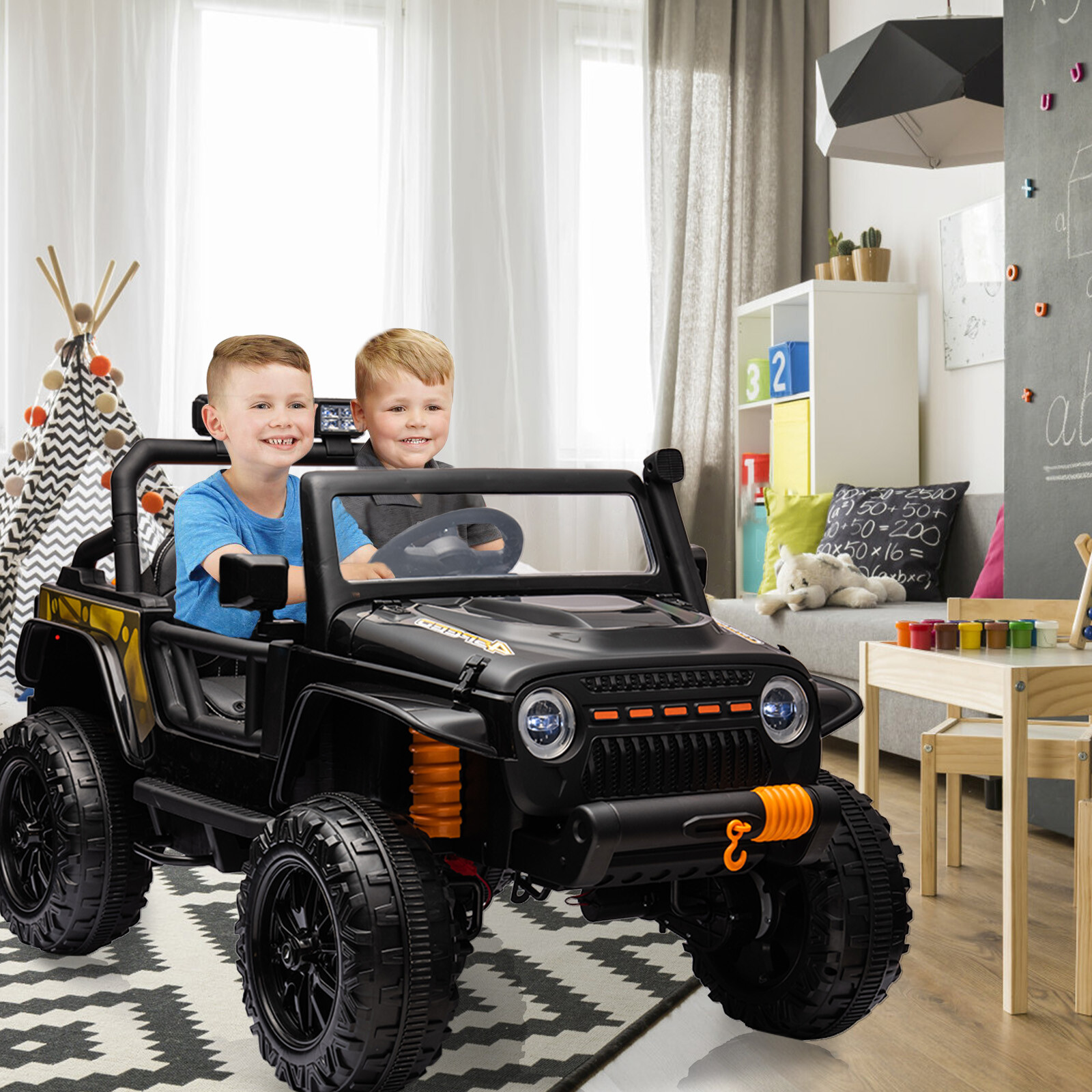Electric Ride On Car, 2 Seater Battery Powered Truck With 4x35W Powerful Wheels