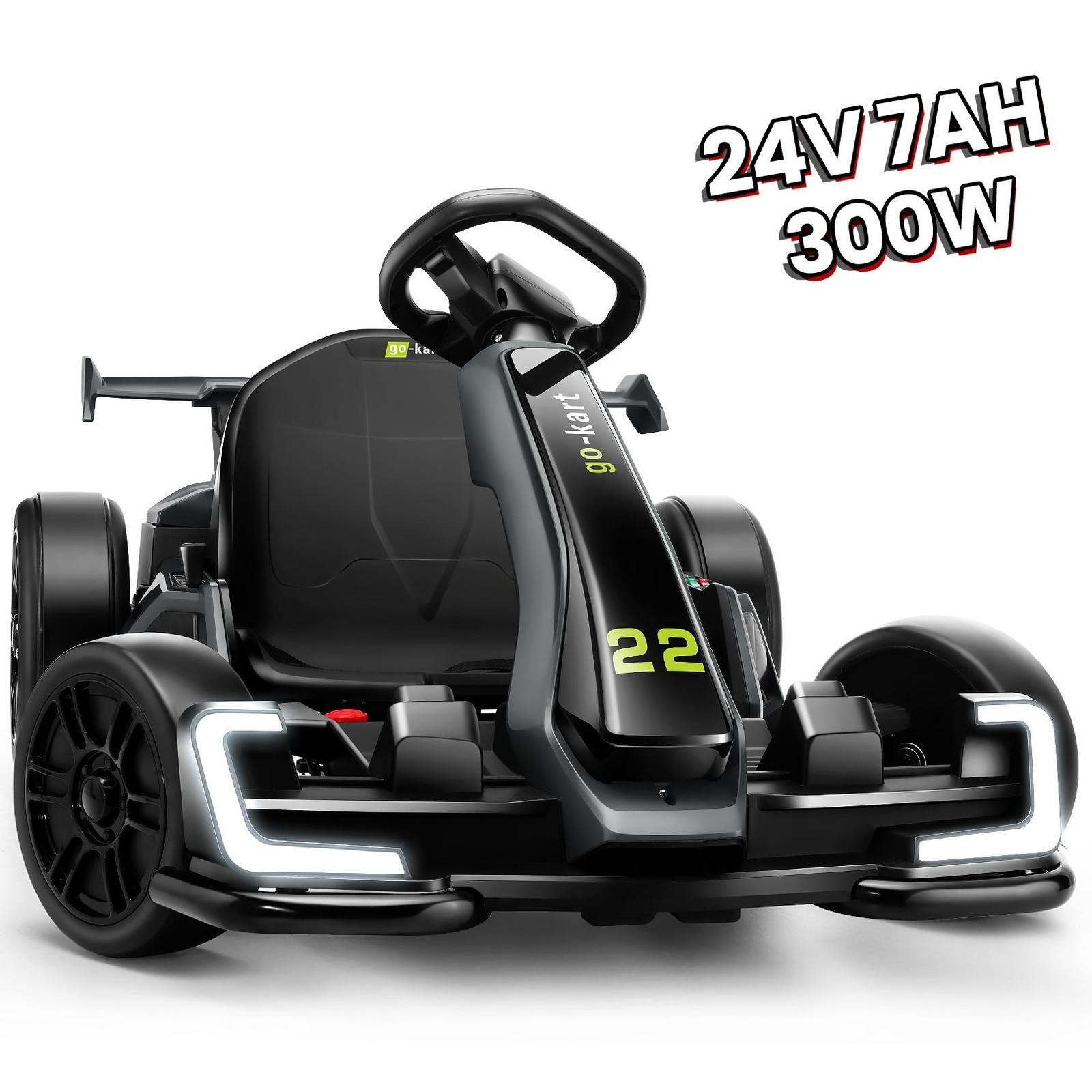 Electric Go Kart for Kids 24V 2x150W Drift Kart 300W Powerful Motor LED Lights