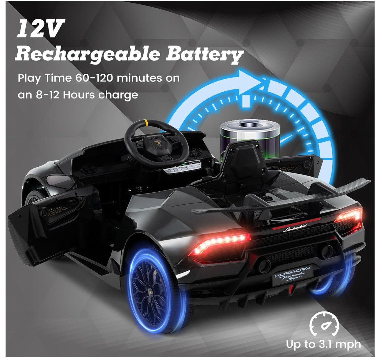 Lamborghini Huracan Ride on Car by INFANS, 12V Kids Electric Vehicle Ba
