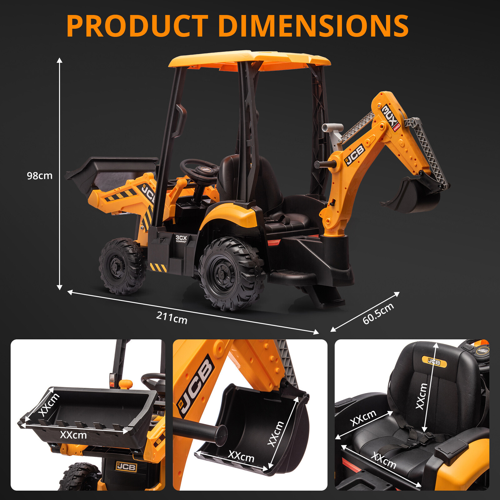 12V Ride On Excavator Toy Tractors Digger Movable Construction Truck 1-5 Years