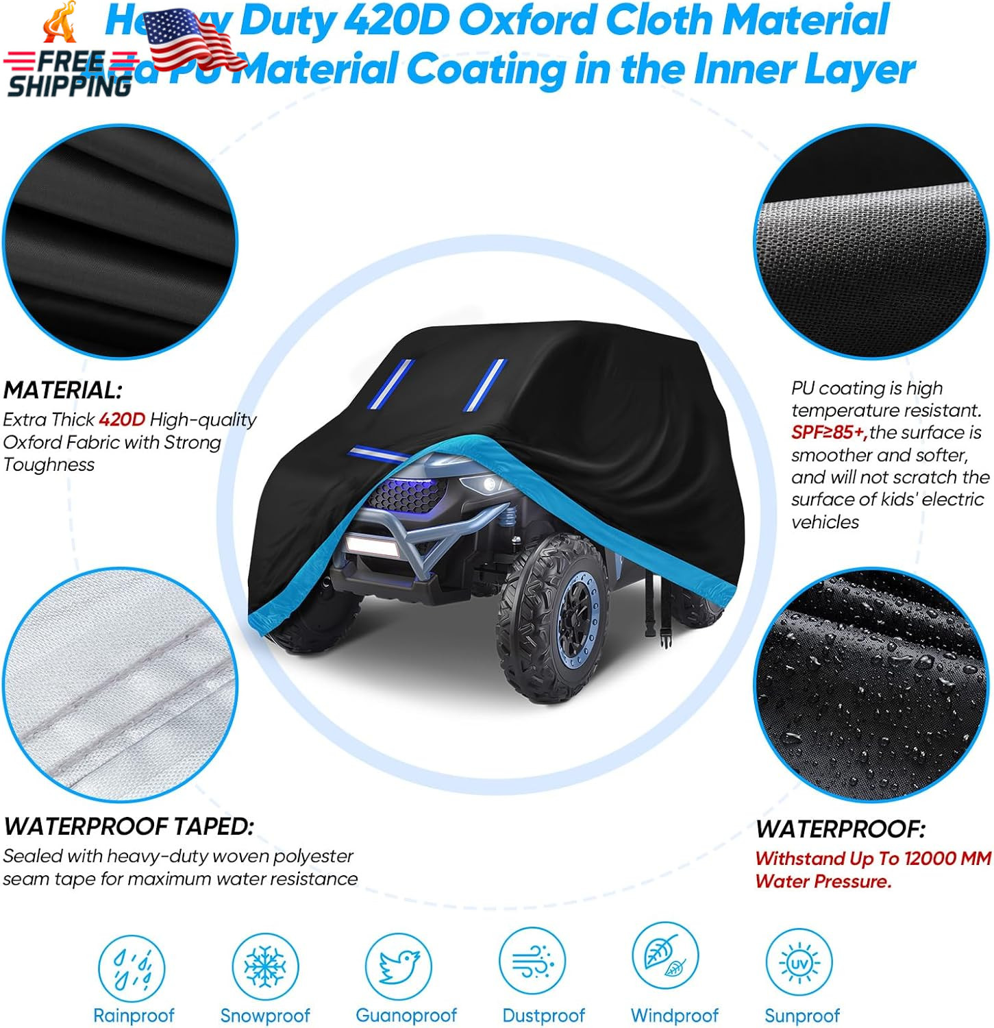 Kids Ride-On Toy Car Cover, Heavy Duty 420D Oxford Kids Electric Car Cover Water