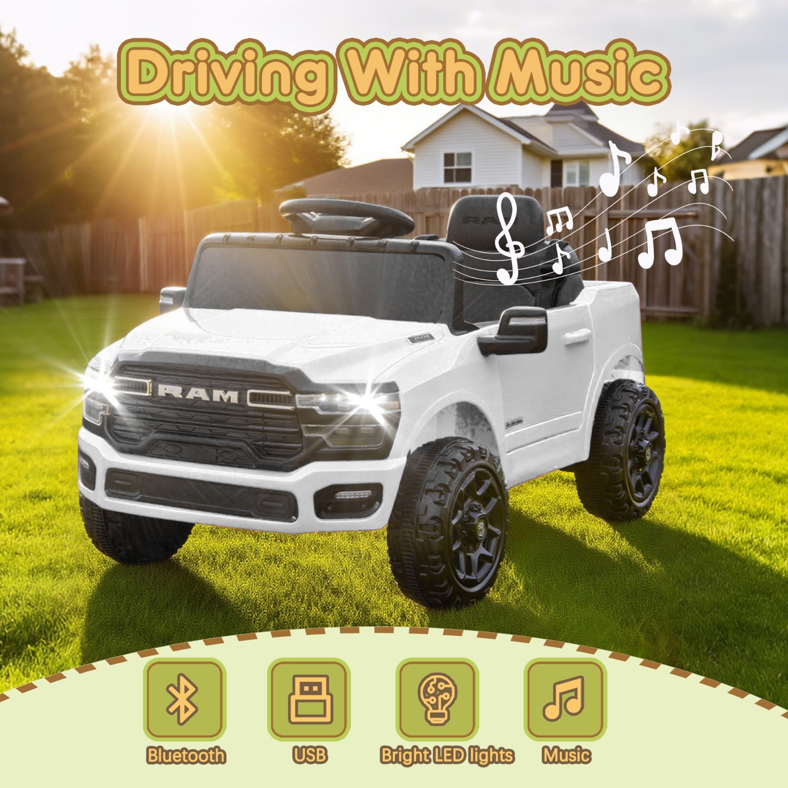 12V Kids Ride on Car Electric Toy,Toddler Licensed RAM 3500 Truck w/Remote,White
