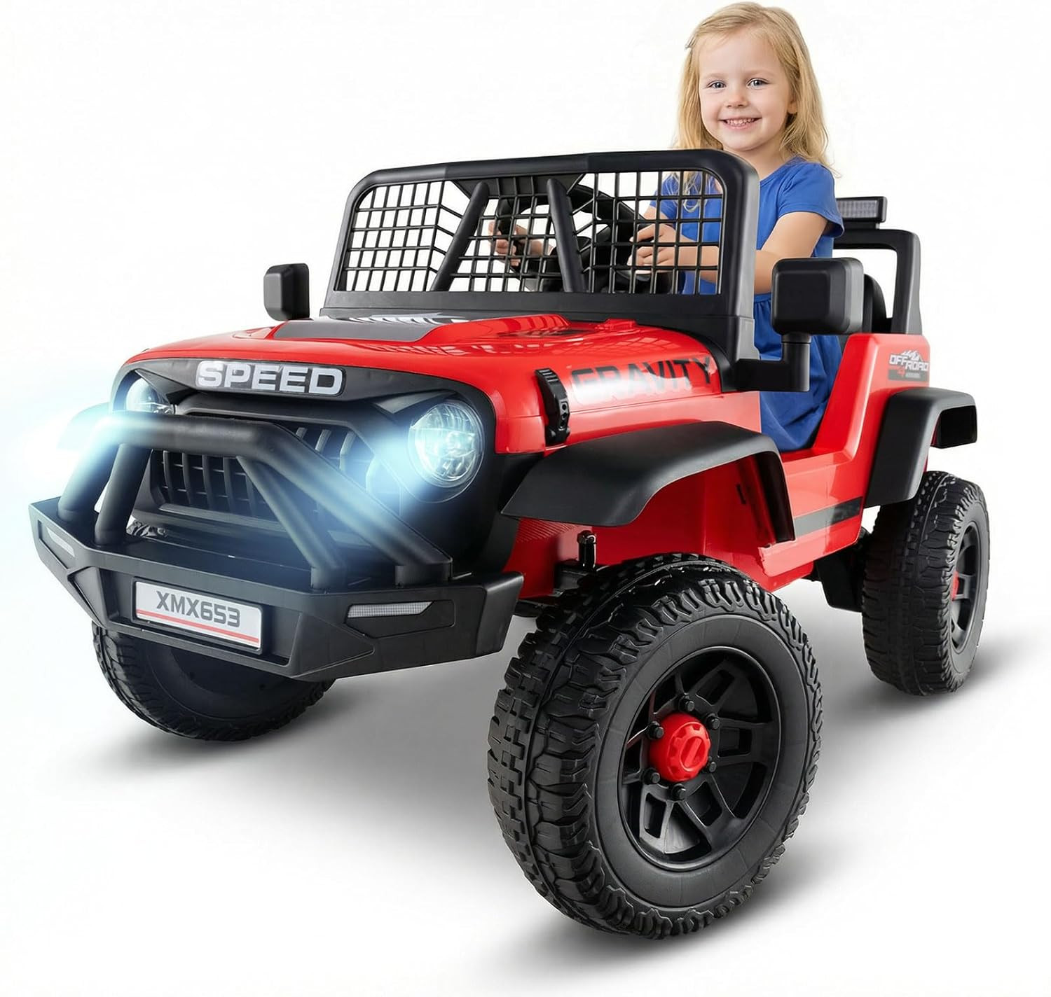 24V Ride on Car with Remote Control, Bluetooth, LED Lights, Horn, Spring Suspens