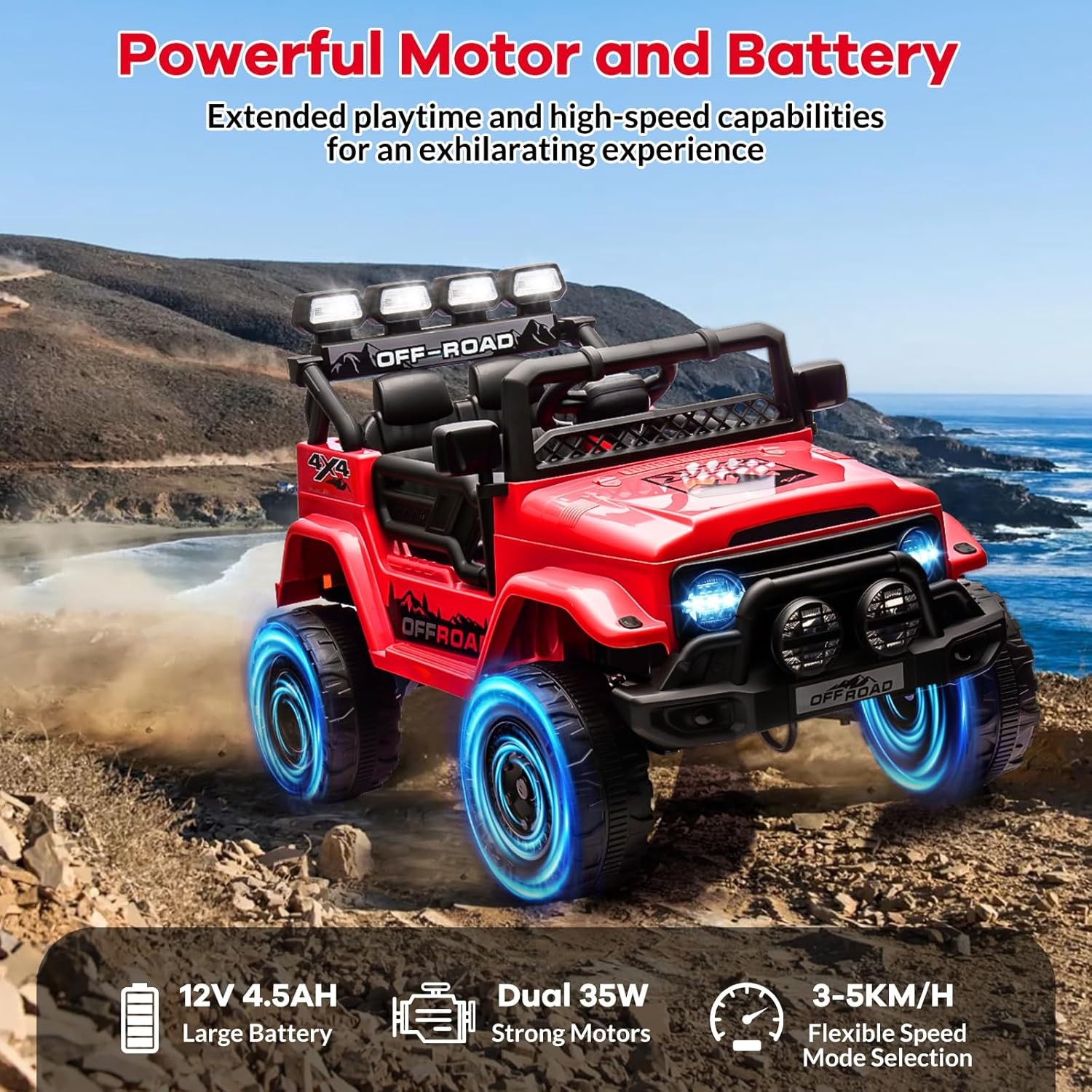 12V Kids Ride on Car, Ride on Toy for Kids Ages 37-96 Months, Electric Truck wit