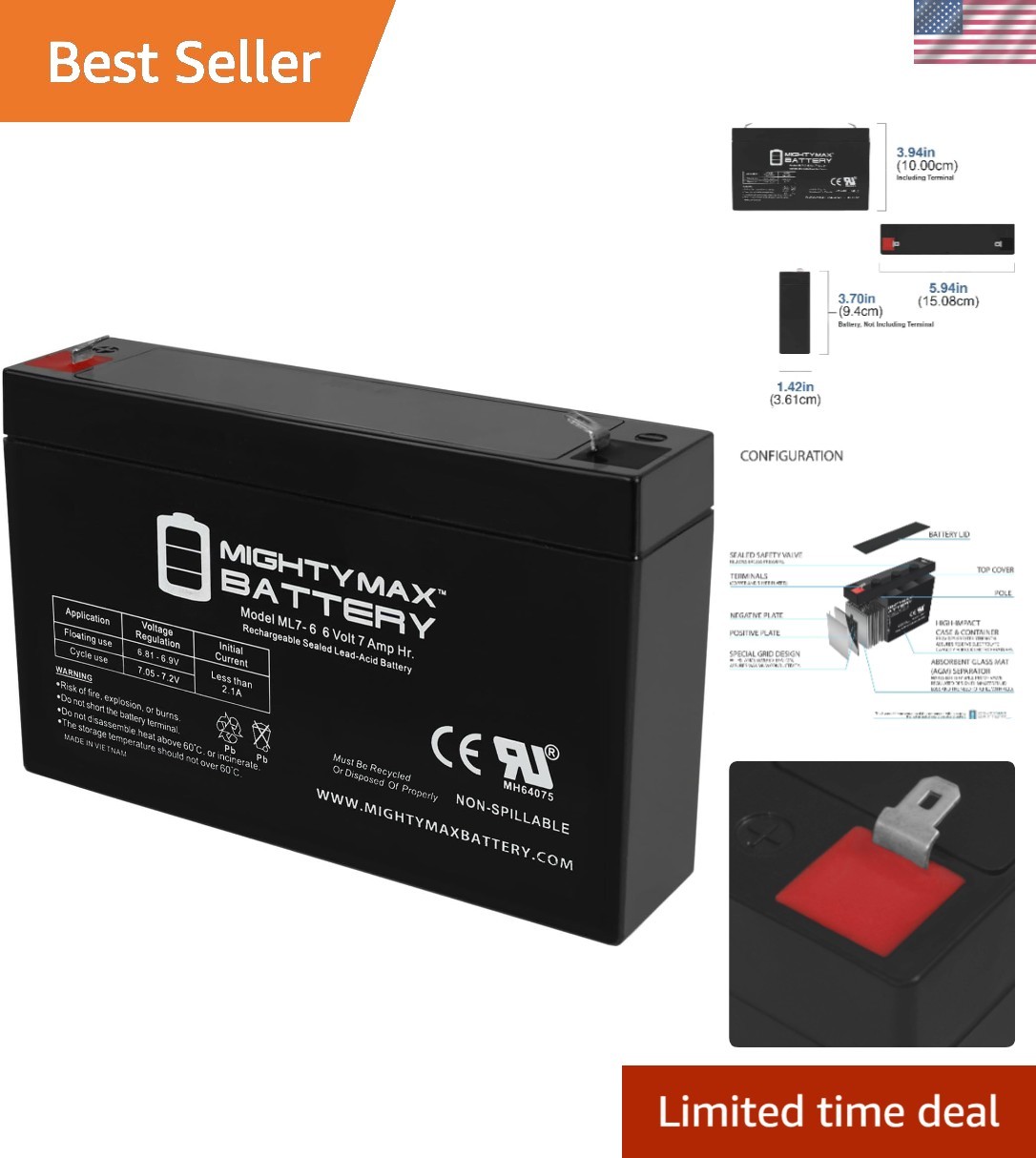 Compact 6V 7AH Battery for Kids’ Ride-On Vehicles – Rechargeable & Reliable
