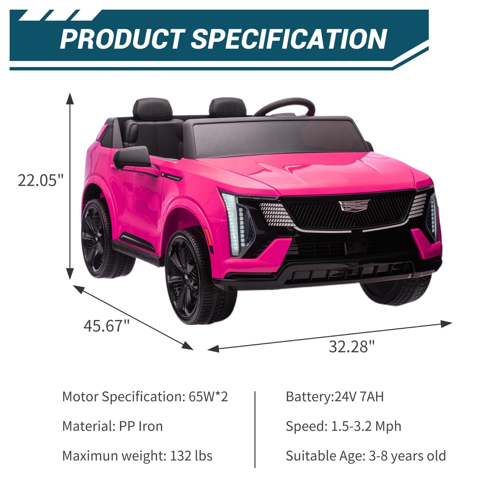 2 Seaters Cadillac Licensed 24V Ride On Car Girls Gift w/ Parent Remote Control