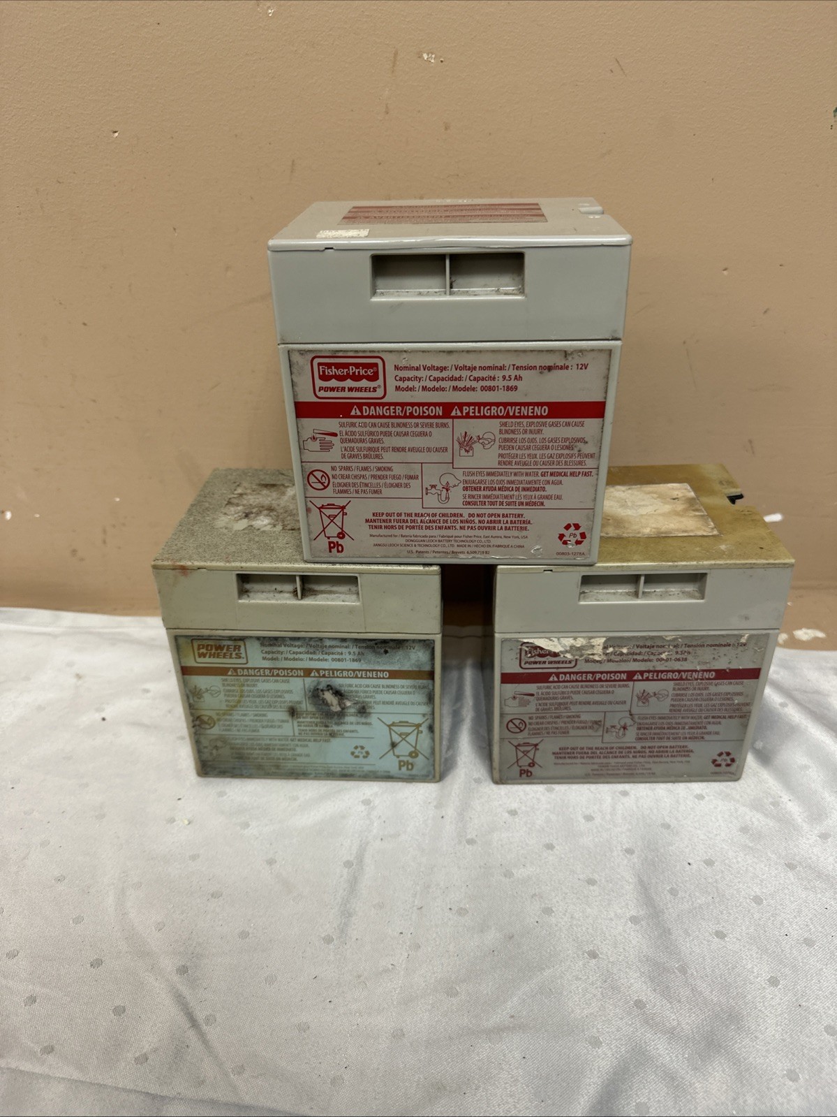 Lot of 3 Power Wheels 12 Volt Batteries 9.5 Ah Fisher Price Untested Sold As Is