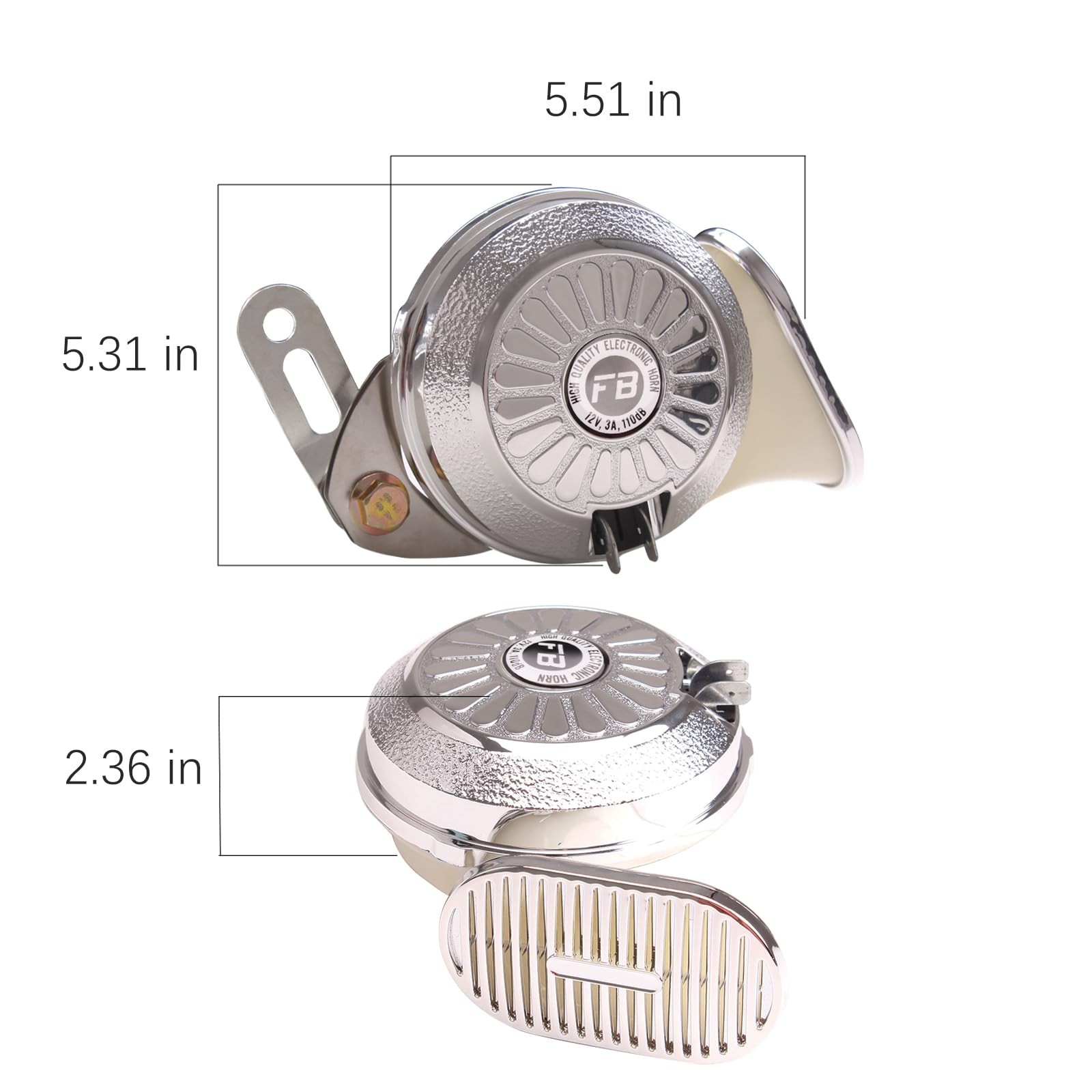 12V Car Horn, 3 Variable Sounds, Chrome Silver Digital, Motorcycle, Electric