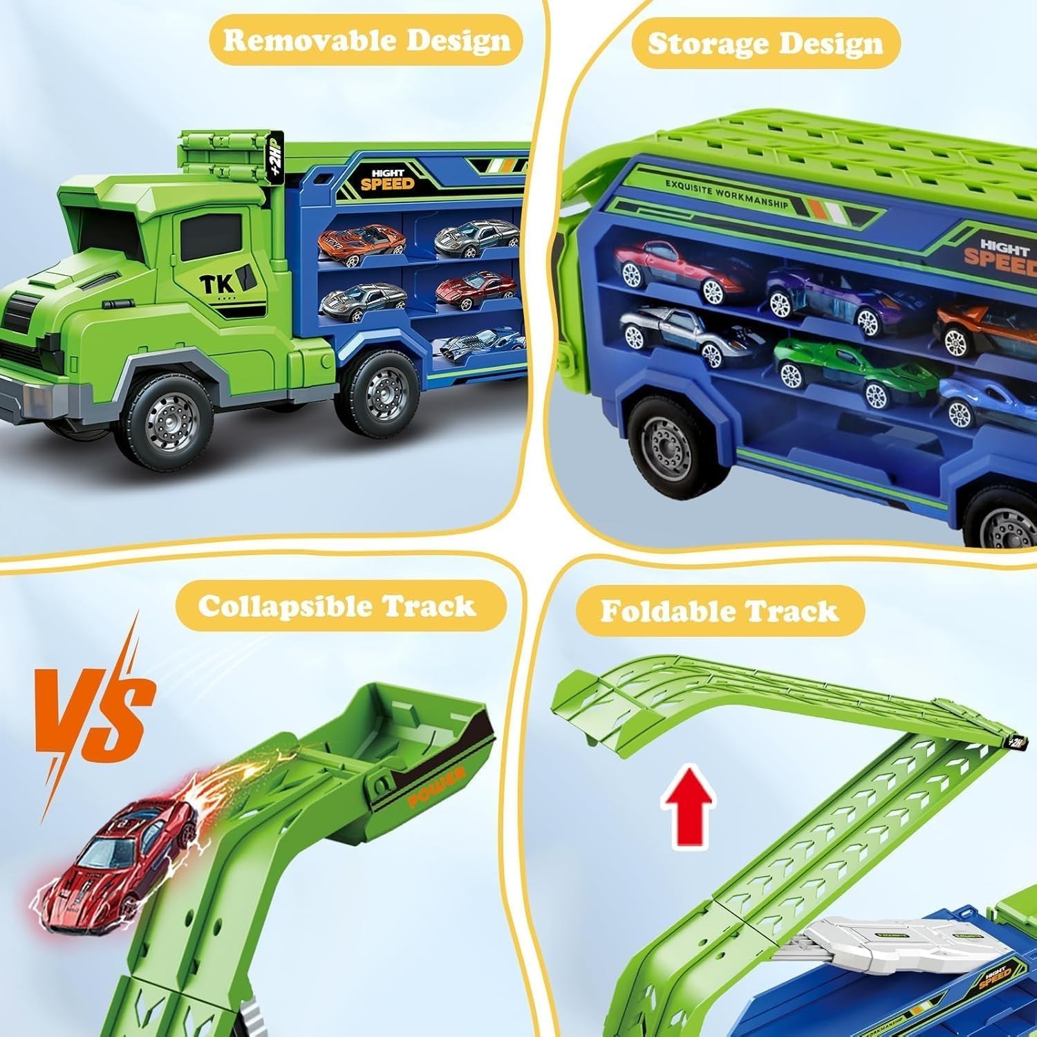 Foldable Car Race Track Set with 6 Die-Cast Cars – Ideal for Toddlers 3-8