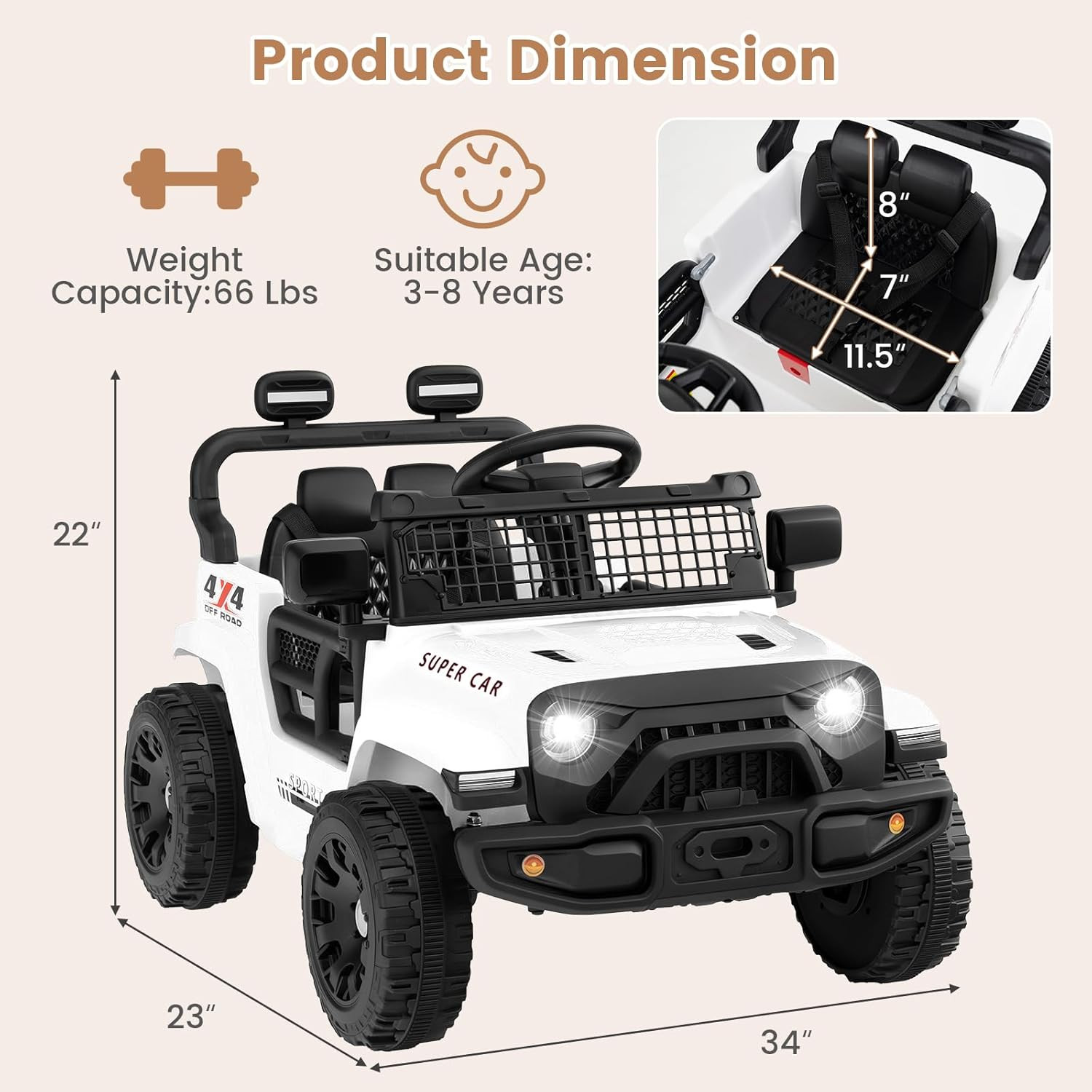 12V Ride on Truck, Battery Powered Electric Vehicle for Kids with Remote Control
