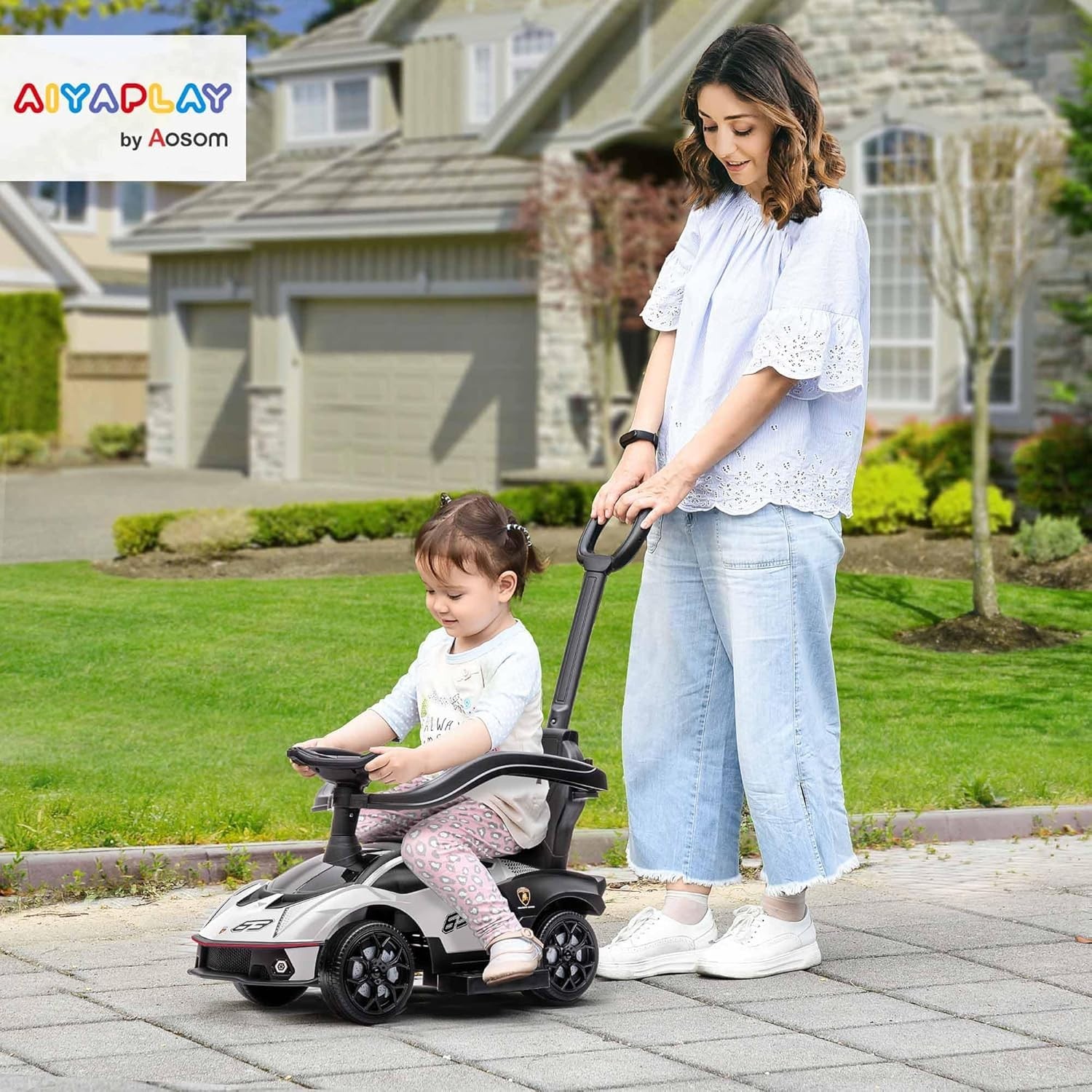 Aosom 2-in-1 Ride On Push Car for Toddlers 1-3, Licensed Lamborghini Stroller Sl