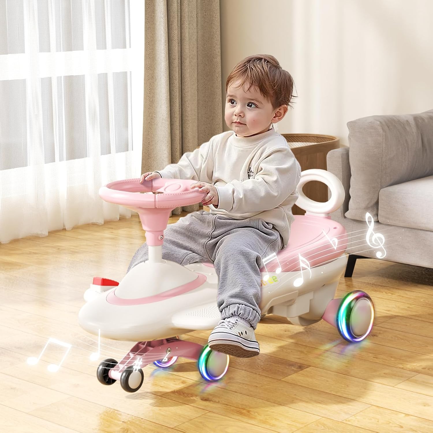 12V Kid Electric Wiggle Car with Pedal Rechargeable Battery LED Lights Swing Car