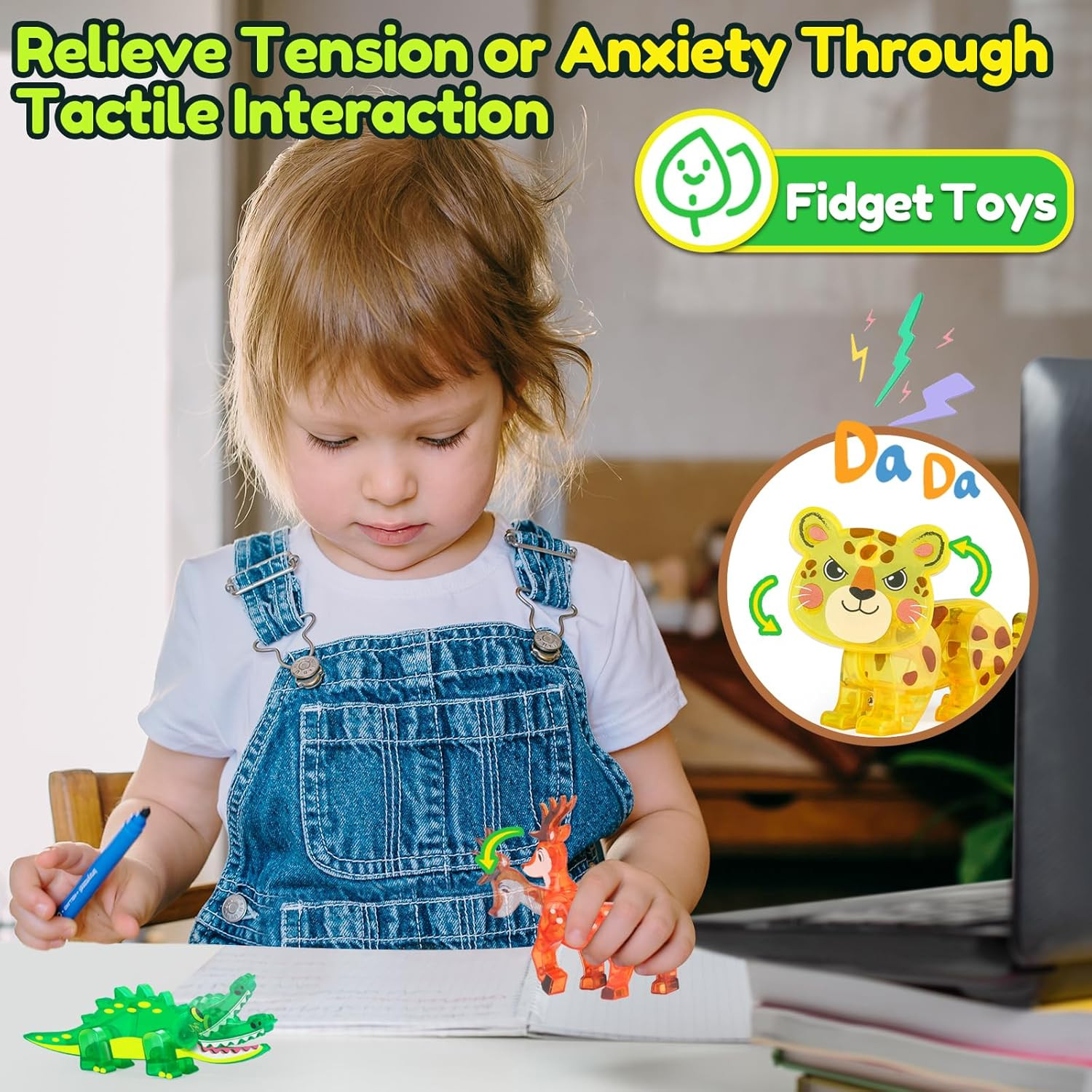 Jungle Animal Toys for Magnetic Tiles, 5Pcs Movable Joints Forest Magnetic Anima