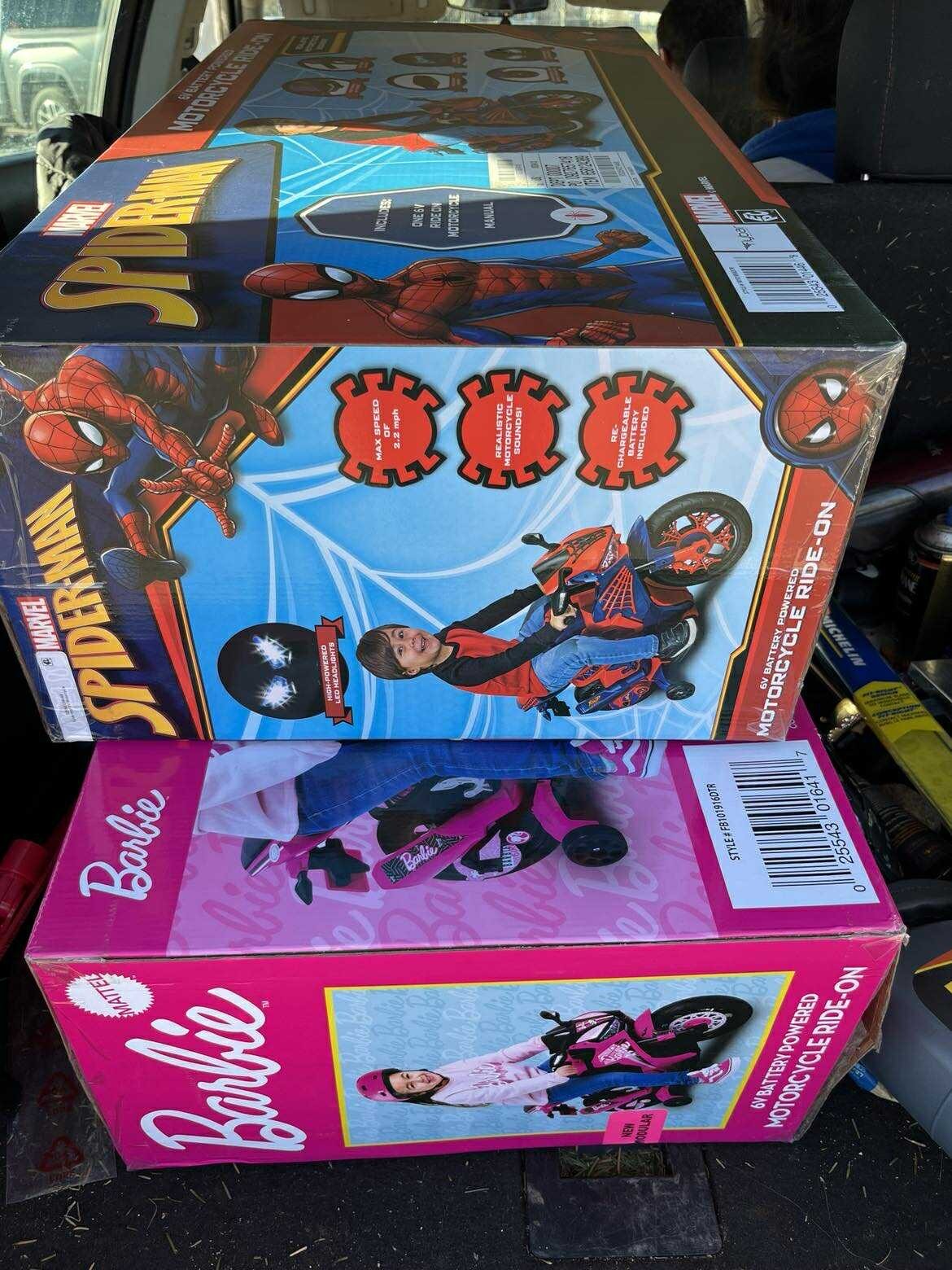 Barbie and Spider-Man 6 volt battery powered ride on toys