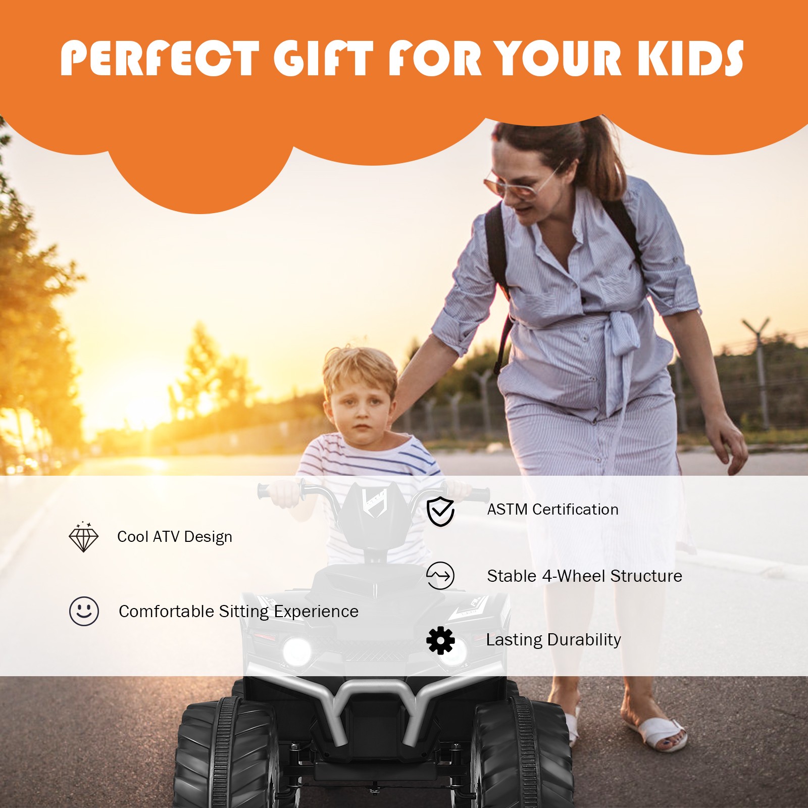 Costway 12V Kids 4-Wheeler ATV Quad Ride On Car w/ LED Light & Music Black