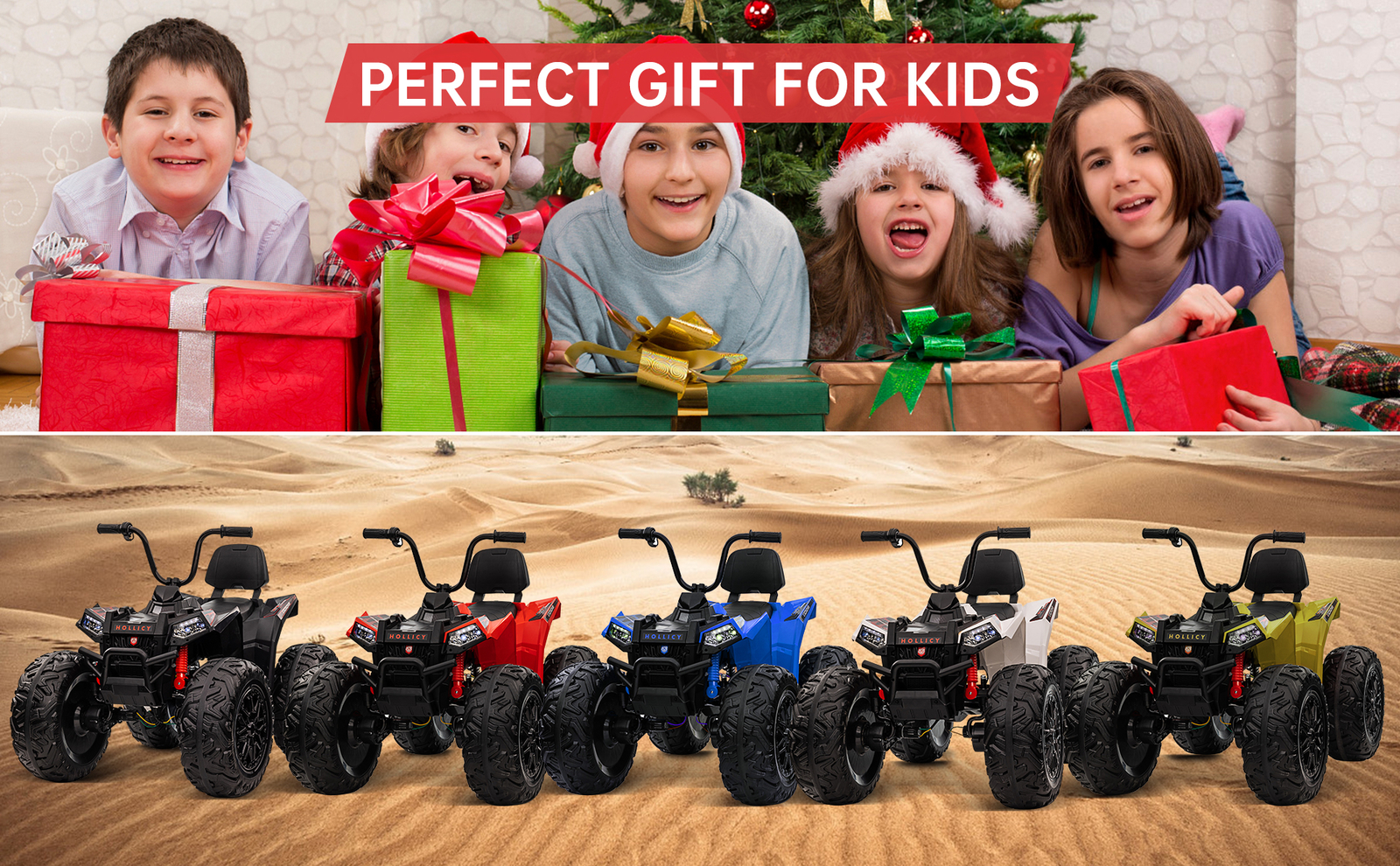24V Kids ATV Ride on Car 4WD Quad Electric Vehicle w/EVA Tire Accelerator Handle